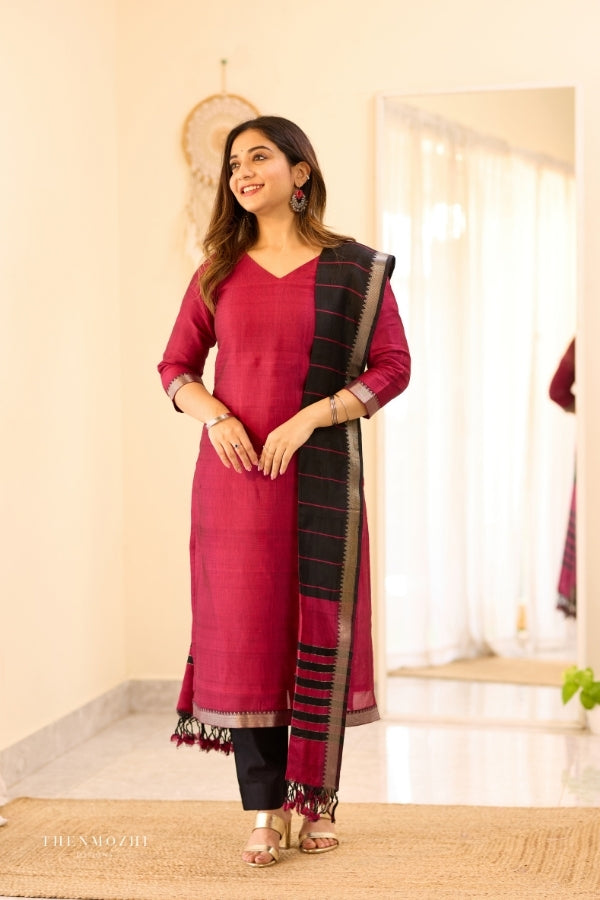 Wine Red Mangalagiri Semi Silk Salwar