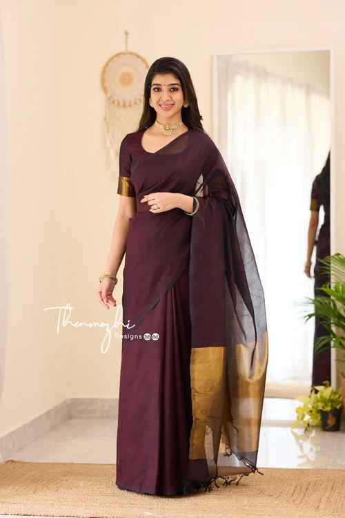 Kanchi Silk Cotton Coffee Brown Saree