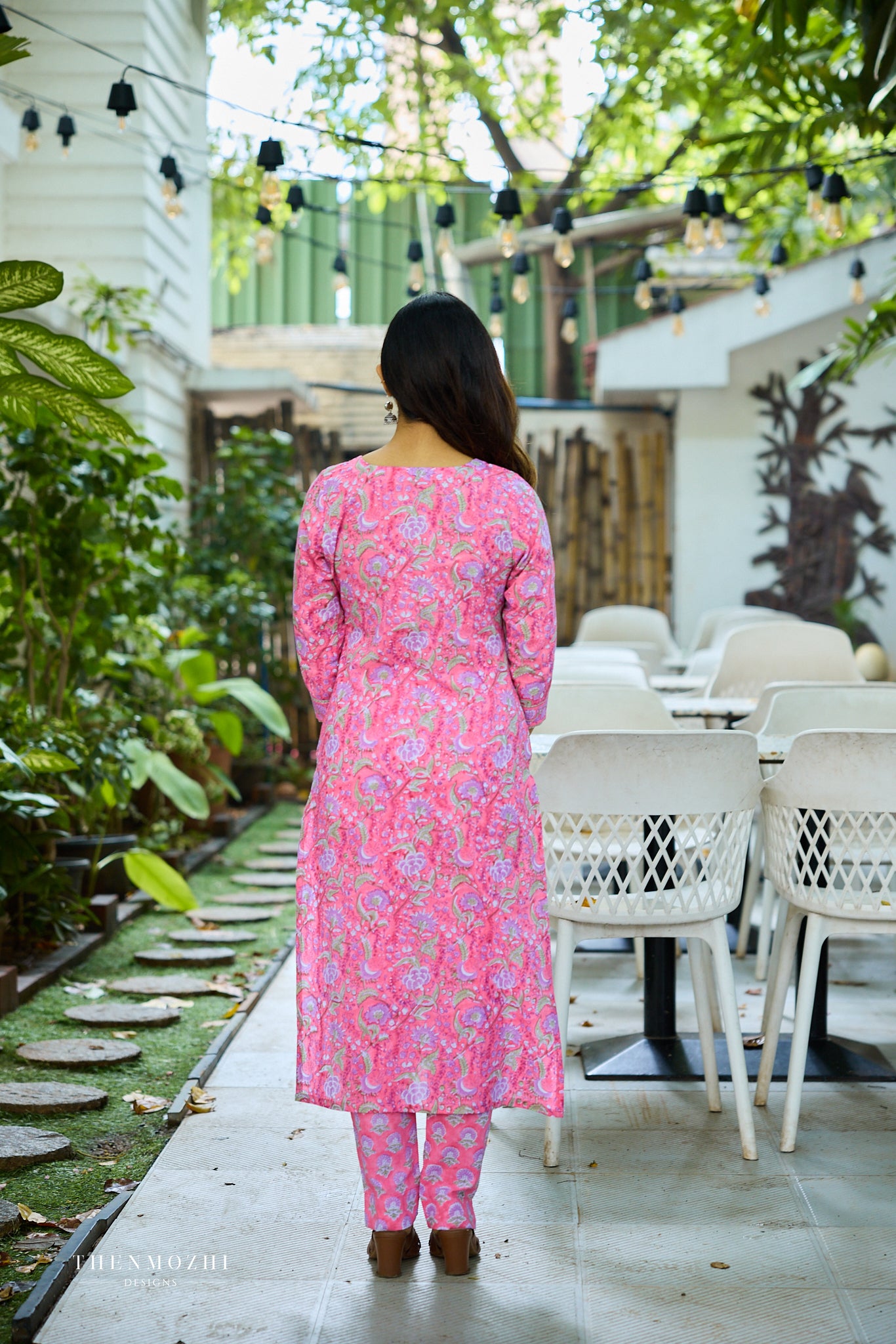 Light Deep Pink Floral Block Printed Cotton Suit Set with Kota Dupatta