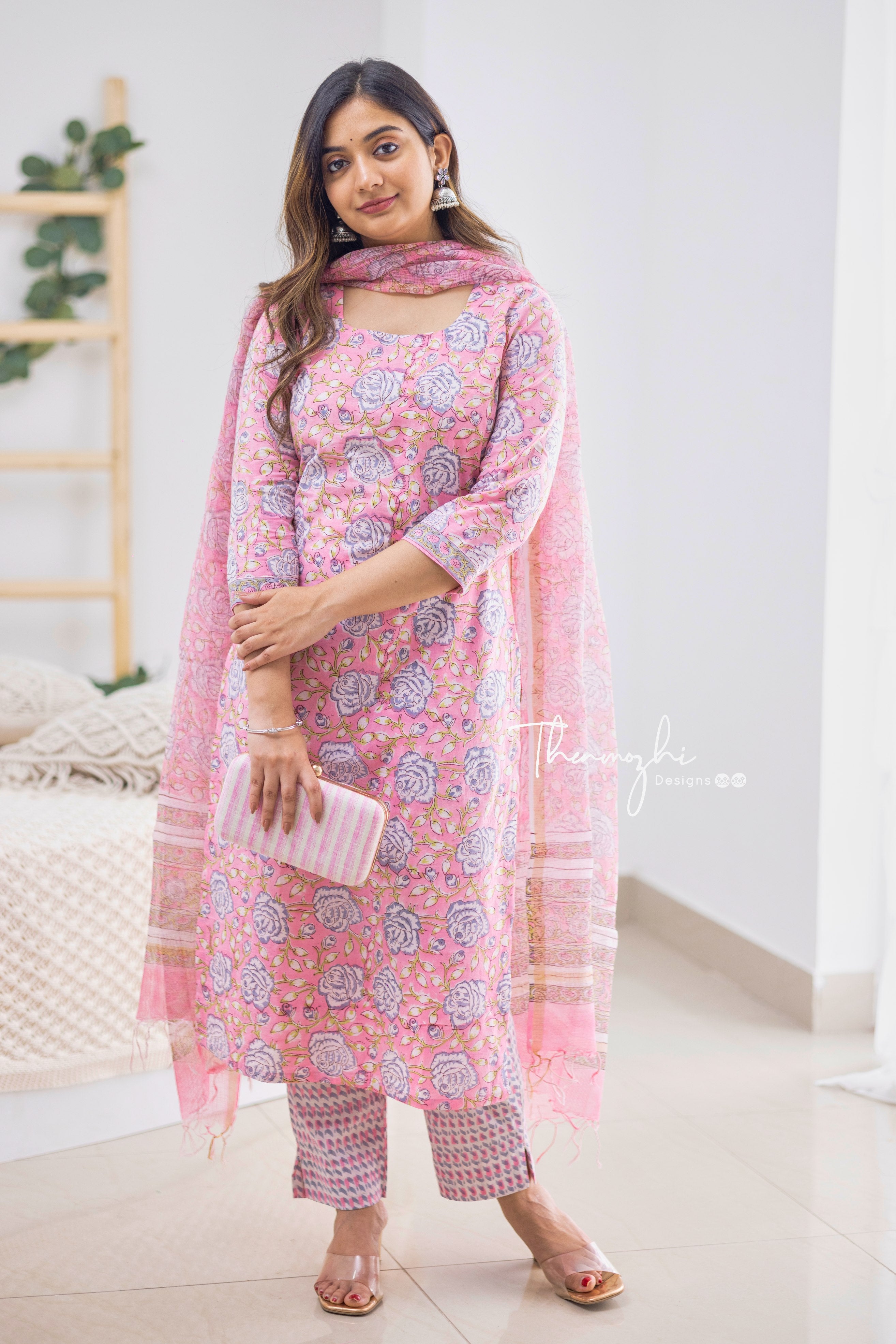 Gargi - Pink Cotton Suit Set With Kota Dupatta