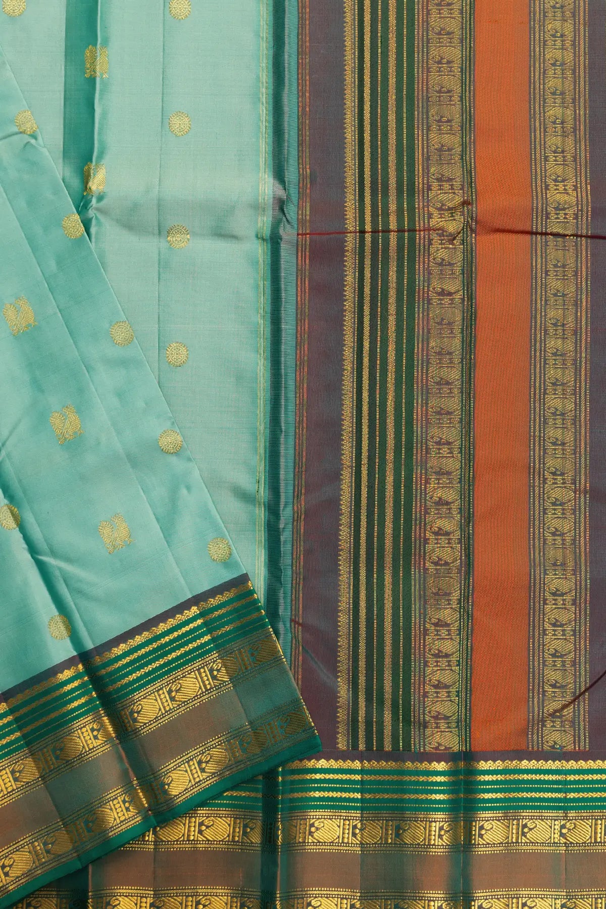 Light Teal Green Kanjivaram Pure Silk Saree