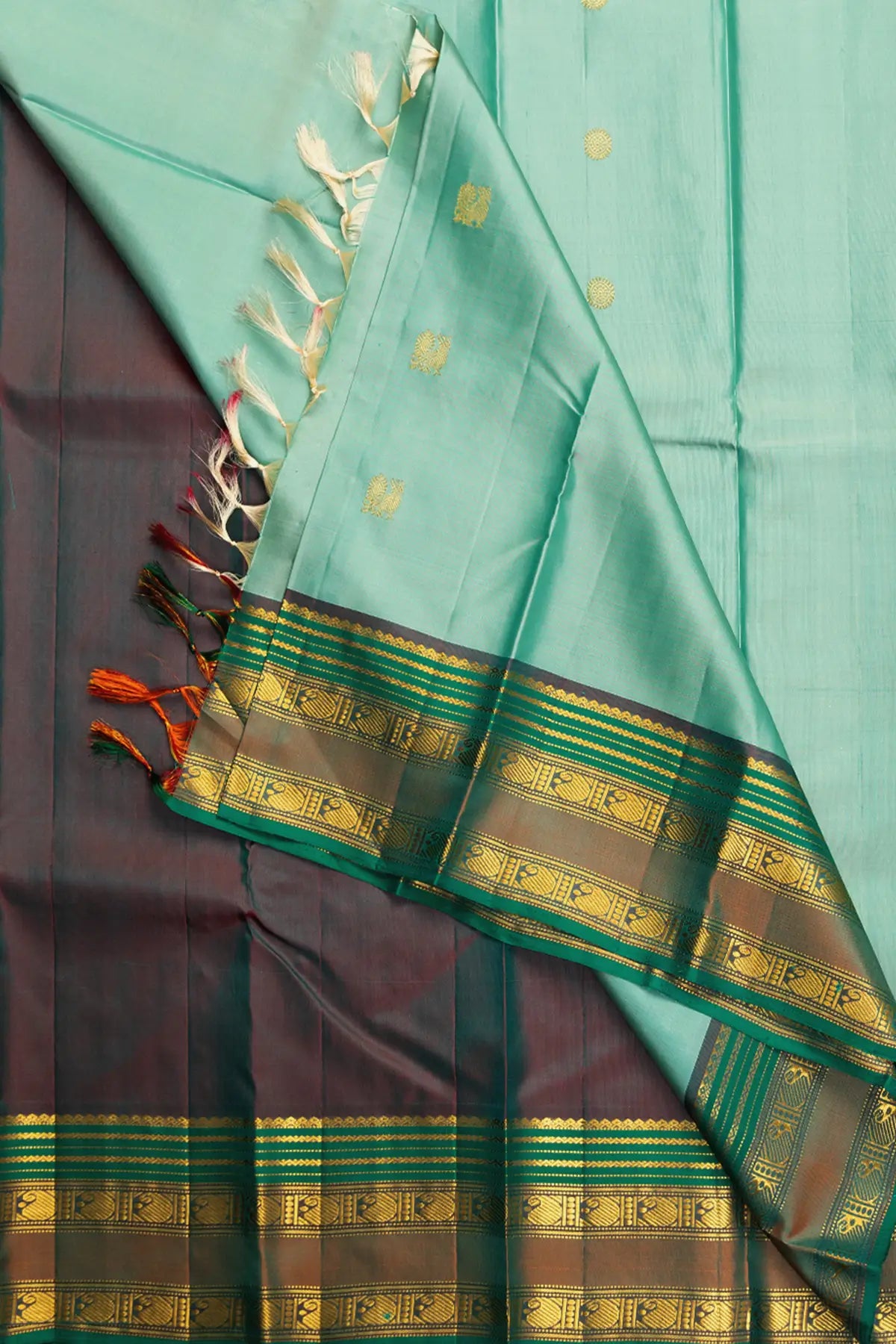 Light Teal Green Kanjivaram Pure Silk Saree