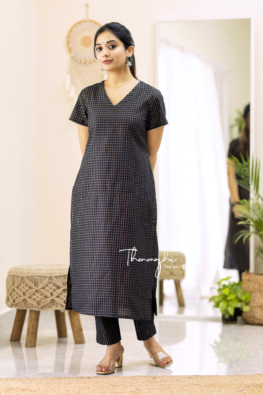 Yashika - Black Cotton Kurta Set