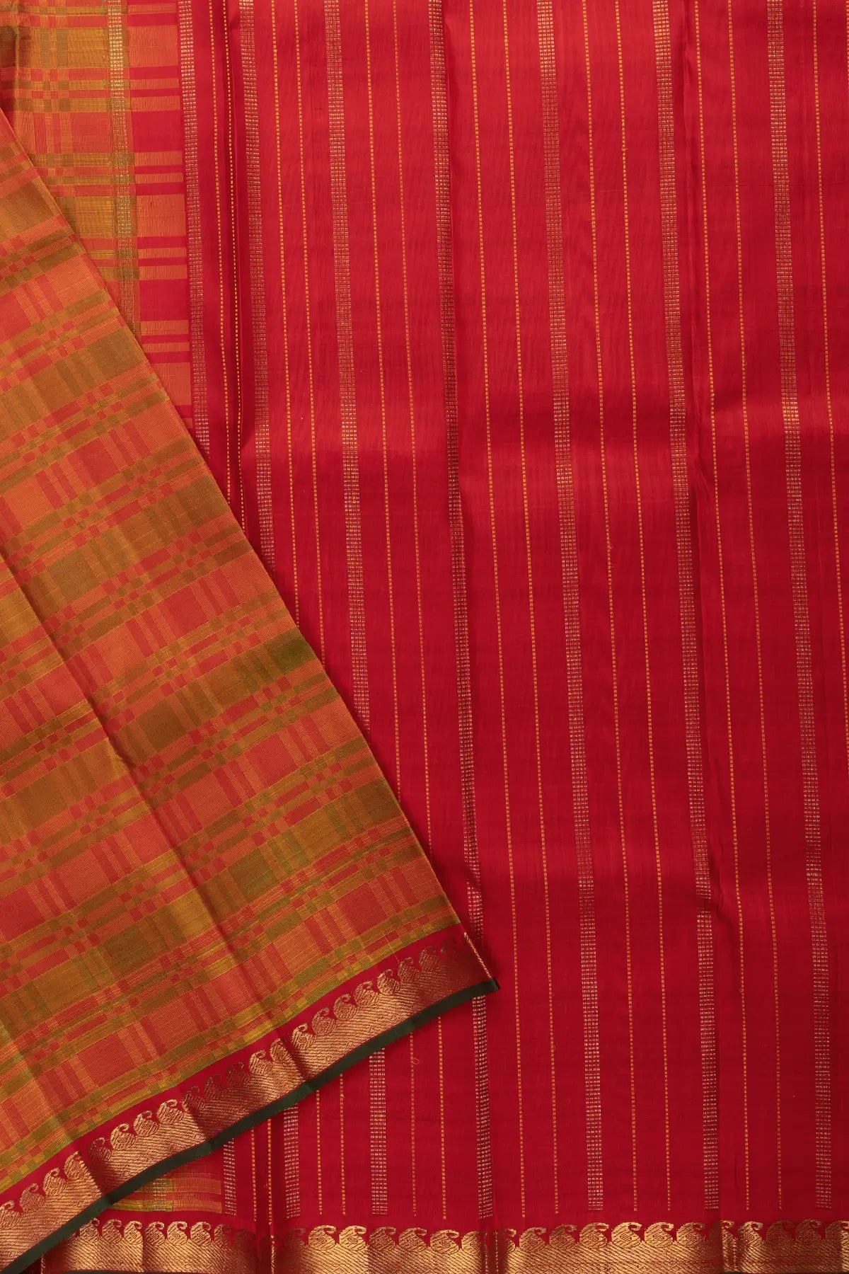 Red Checks Pure Silk Kanjivaram Saree