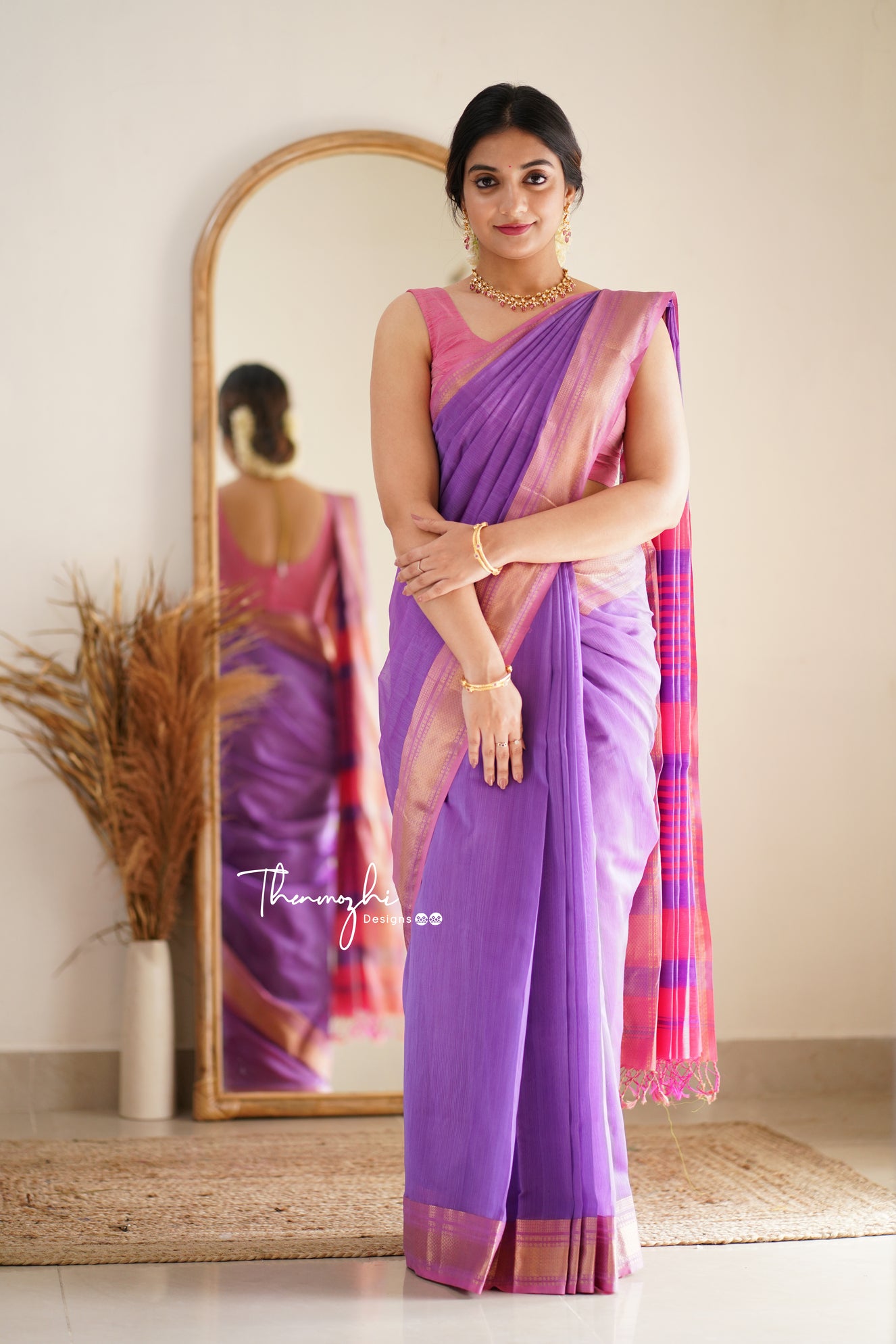 Diva (Lavendar) Maheshwari Silk Cotton Handloom  Saree