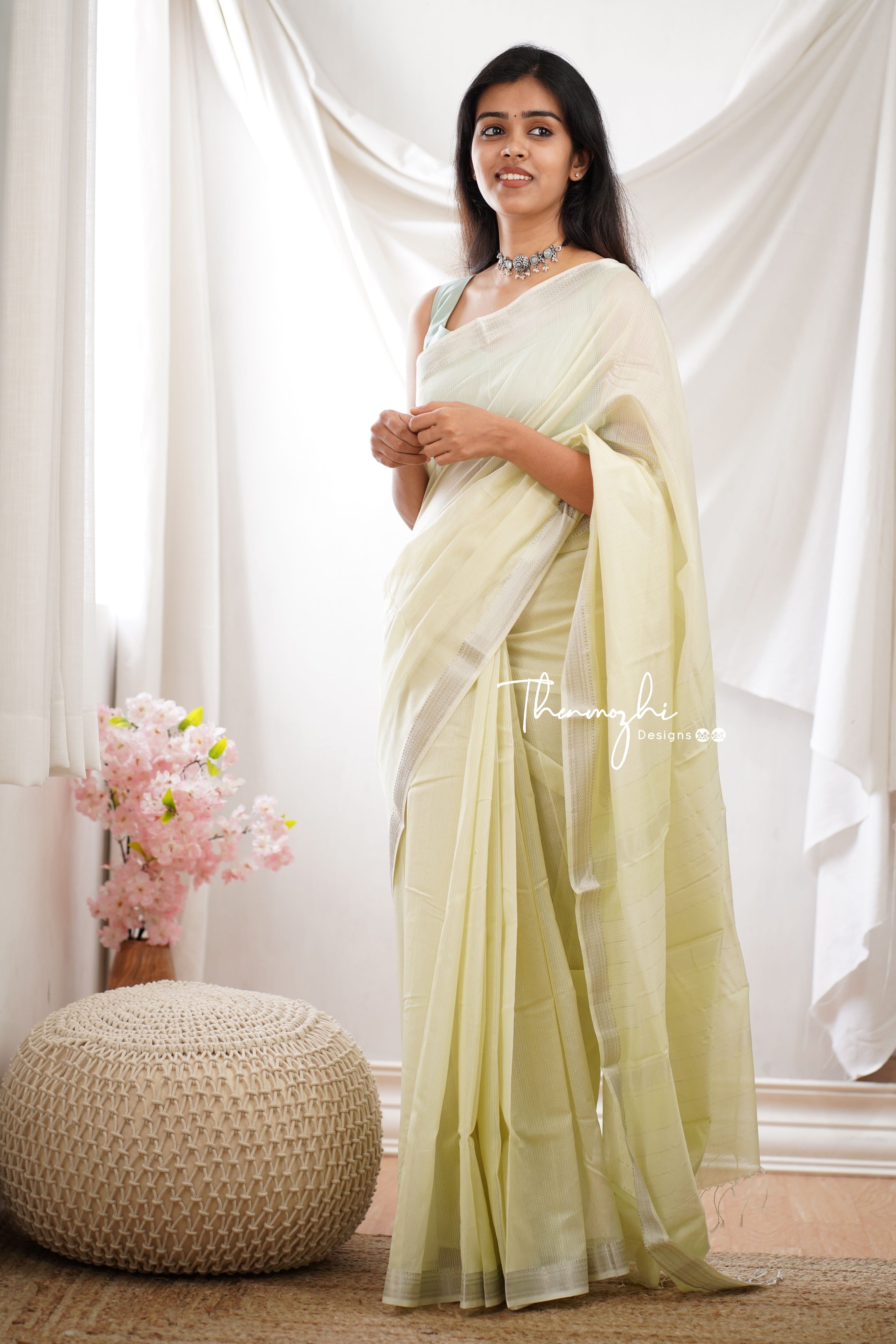 Green Delight Maheshwari Silk Handloom Cotton Saree