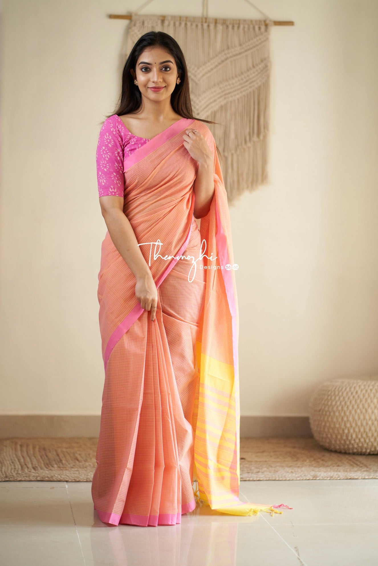 Orange Party Cake - Orange Mangalagiri Plain Cotton Saree