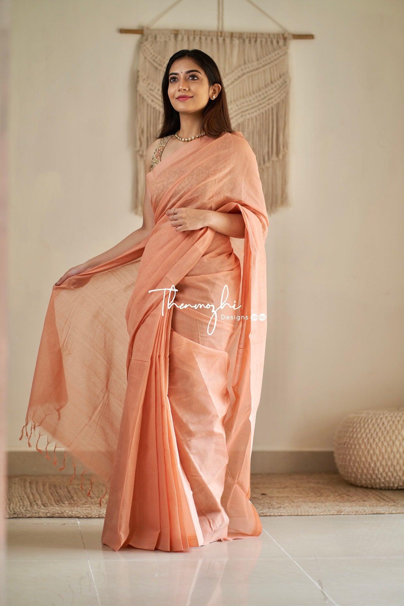 Peach Popsicle - Peach Mangalagiri Plain Cotton Saree