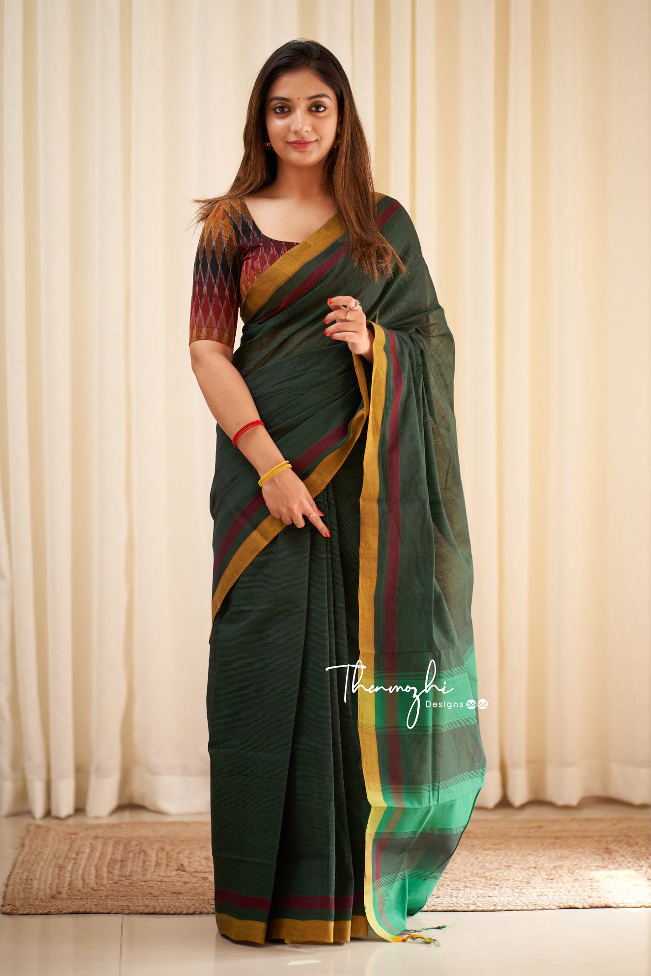 Carnation - Green Mangalagiri Plain Cotton Saree