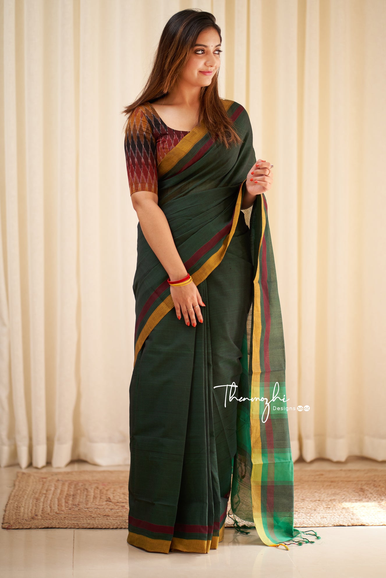Carnation - Green Mangalagiri Plain Cotton Saree