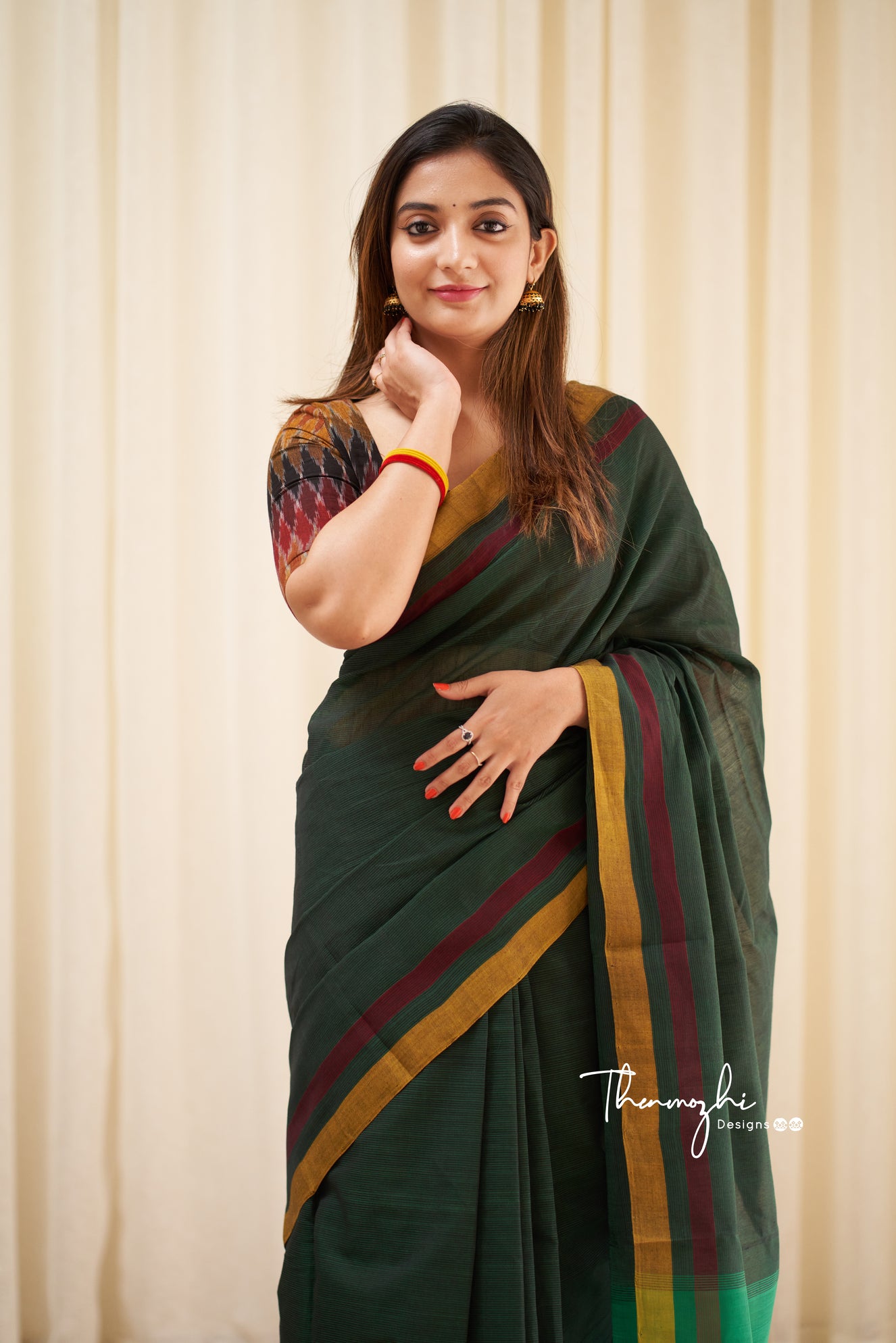 Carnation - Green Mangalagiri Plain Cotton Saree