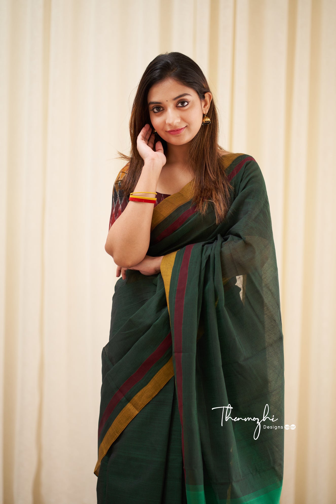 Carnation - Green Mangalagiri Plain Cotton Saree