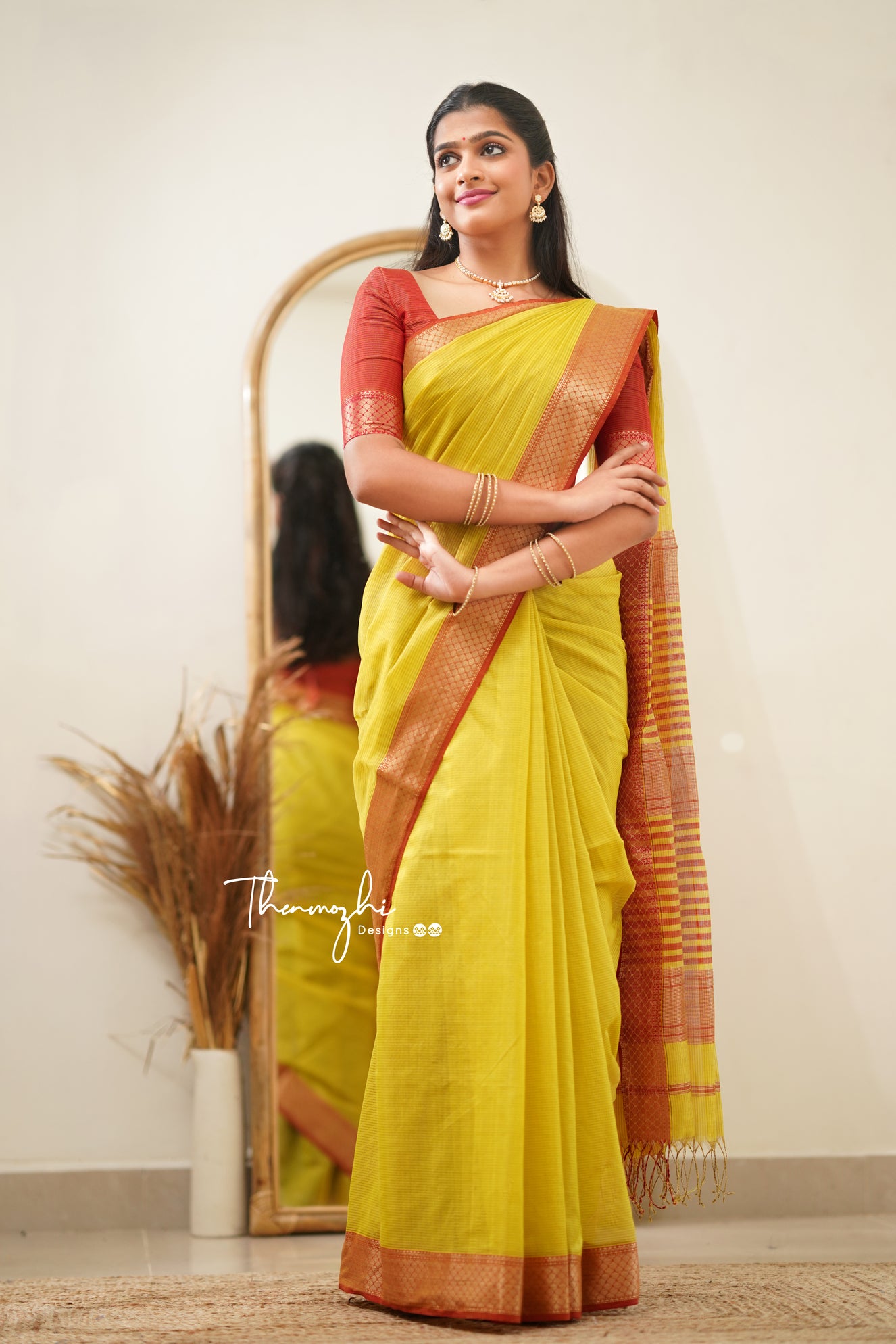 Fluroscent Maheshwari Tissue Silk Handloom Cotton Saree