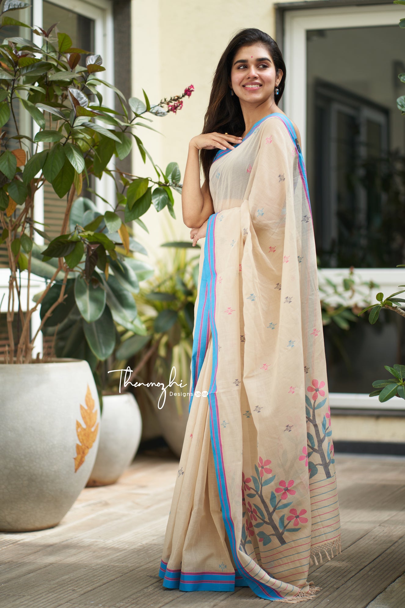 Jamdani (Beige and Blue)