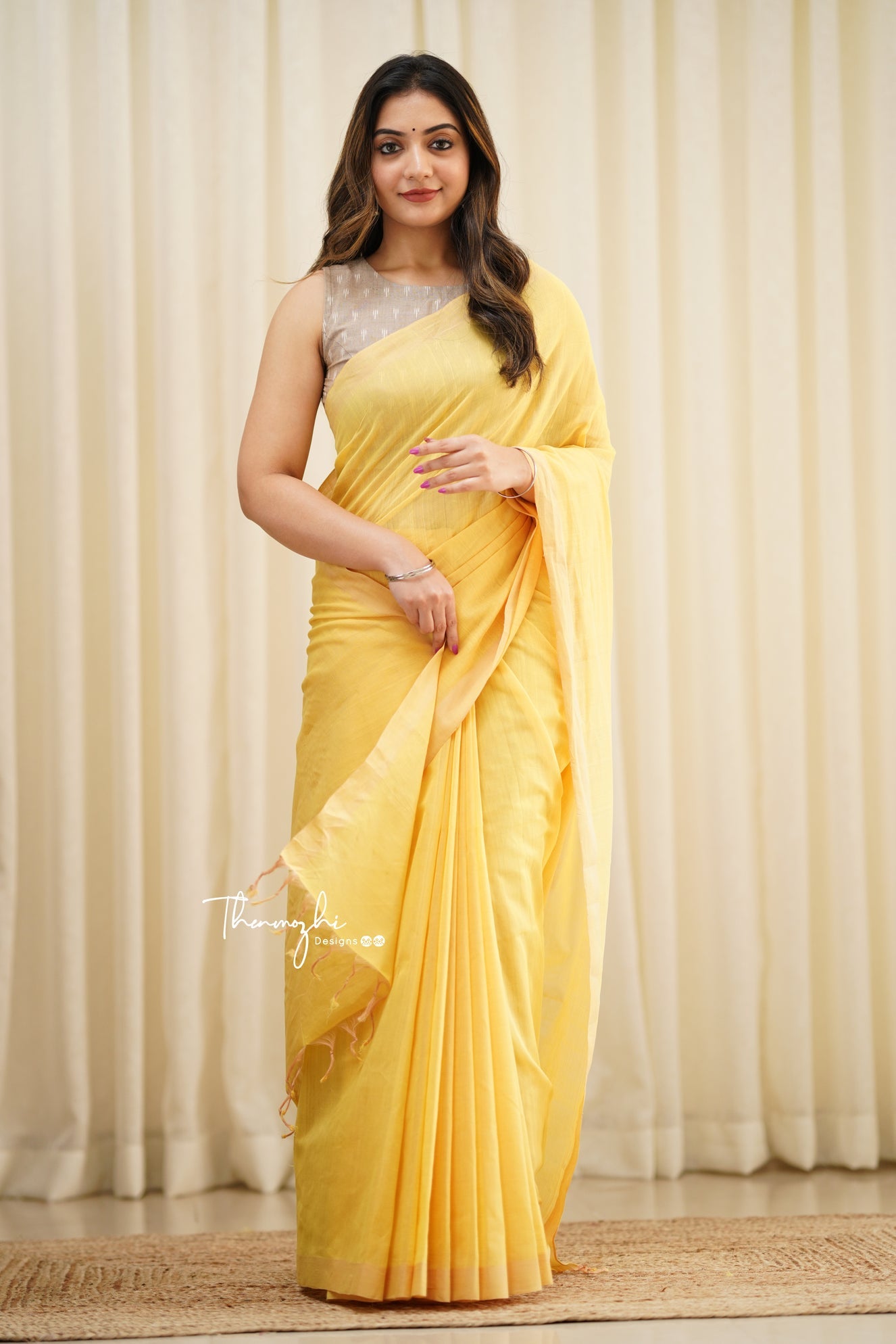 Yellow Canary - Yellow Mangalagiri Plain Cotton Saree