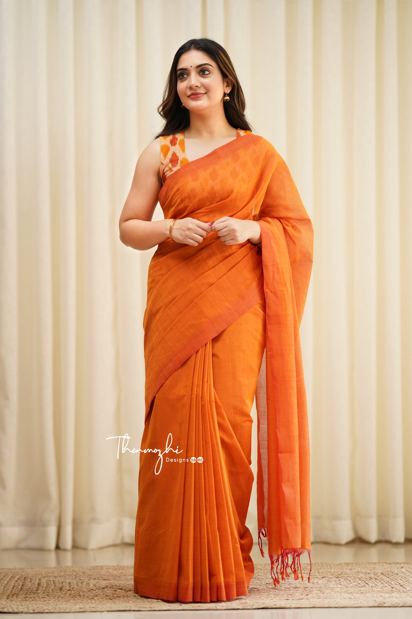 Orange Dove - Orange Mangalagiri Plain Cotton Saree
