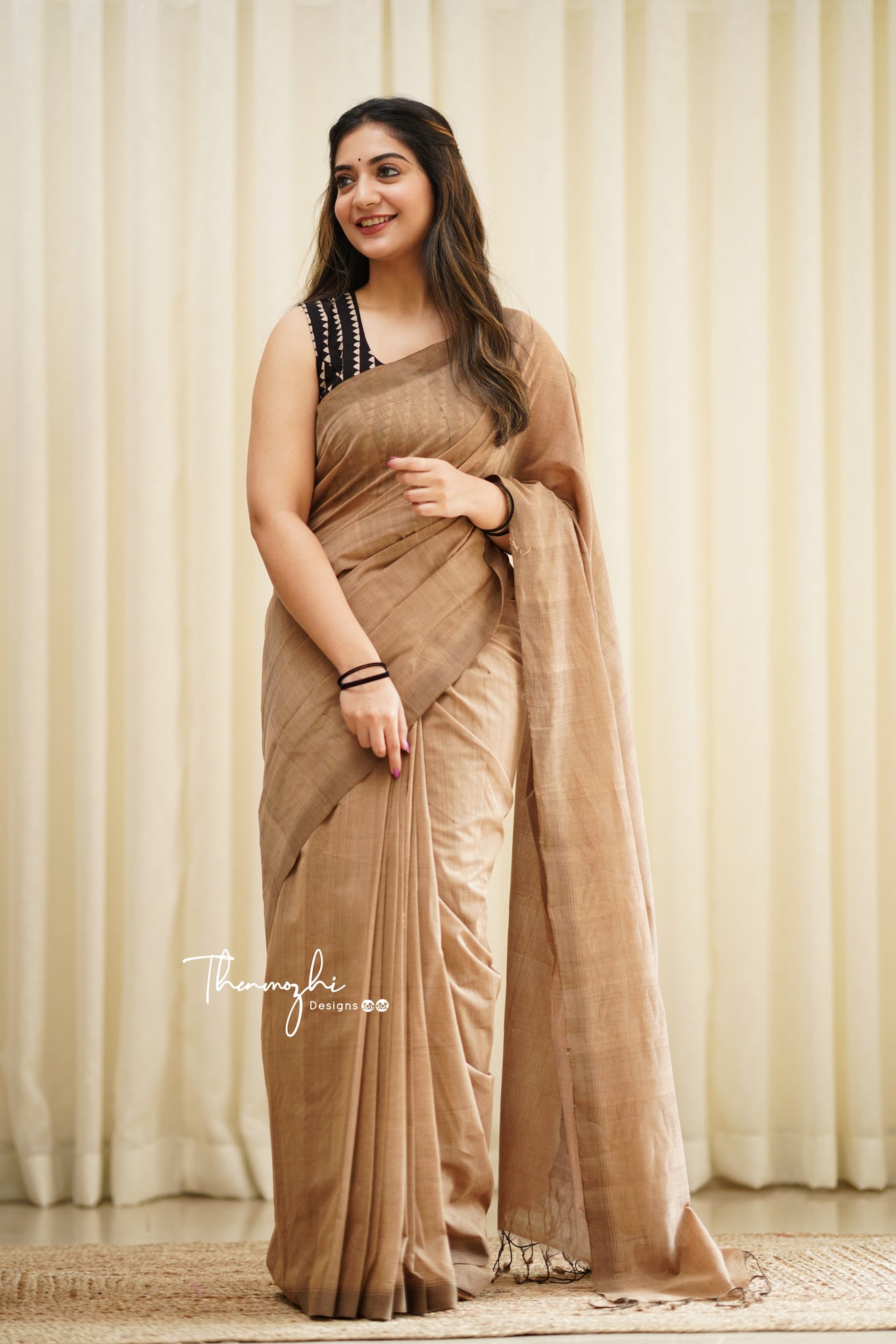 Cuckoo - Beige Mangalagiri Plain Cotton Saree