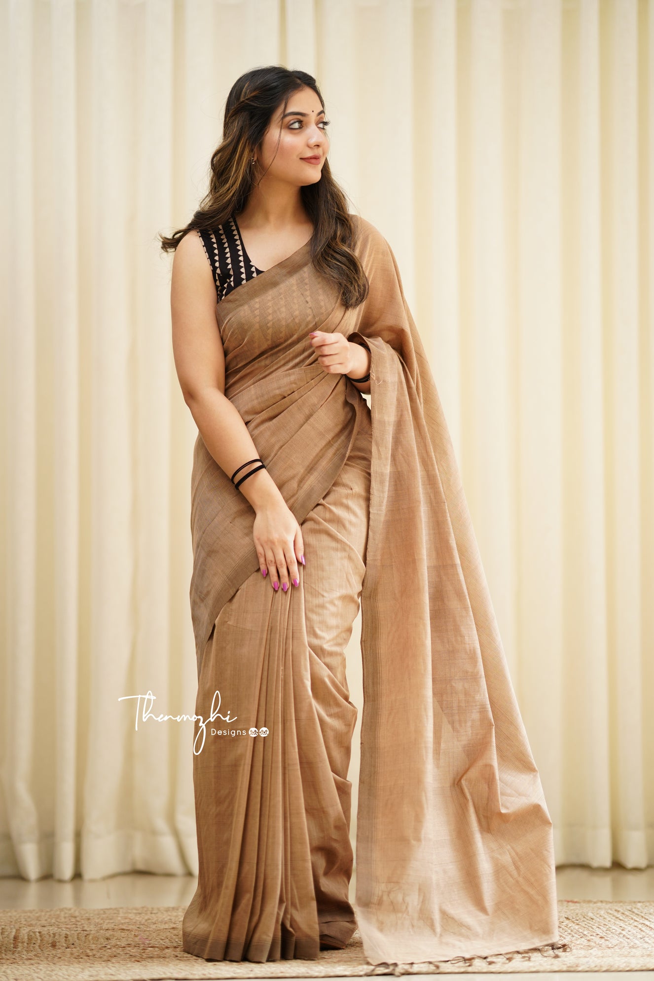 Cuckoo - Beige Mangalagiri Plain Cotton Saree