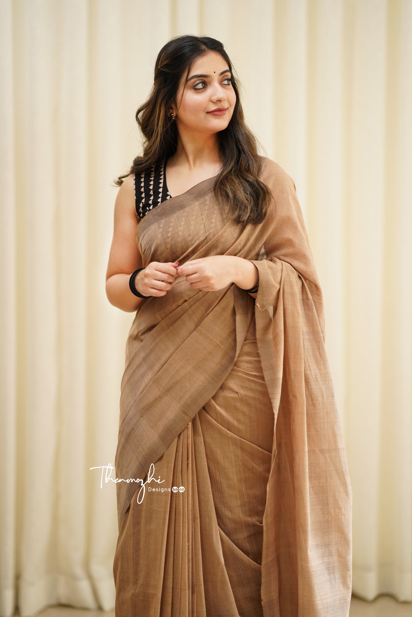 Cuckoo - Beige Mangalagiri Plain Cotton Saree