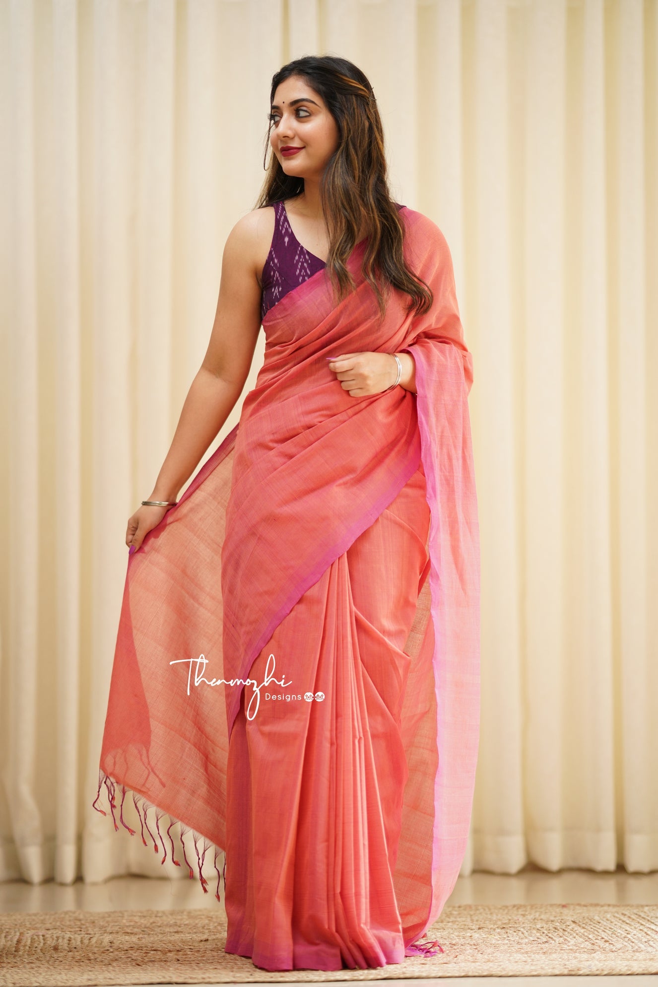 Spoonbill - Pink Mangalagiri Plain Cotton Saree