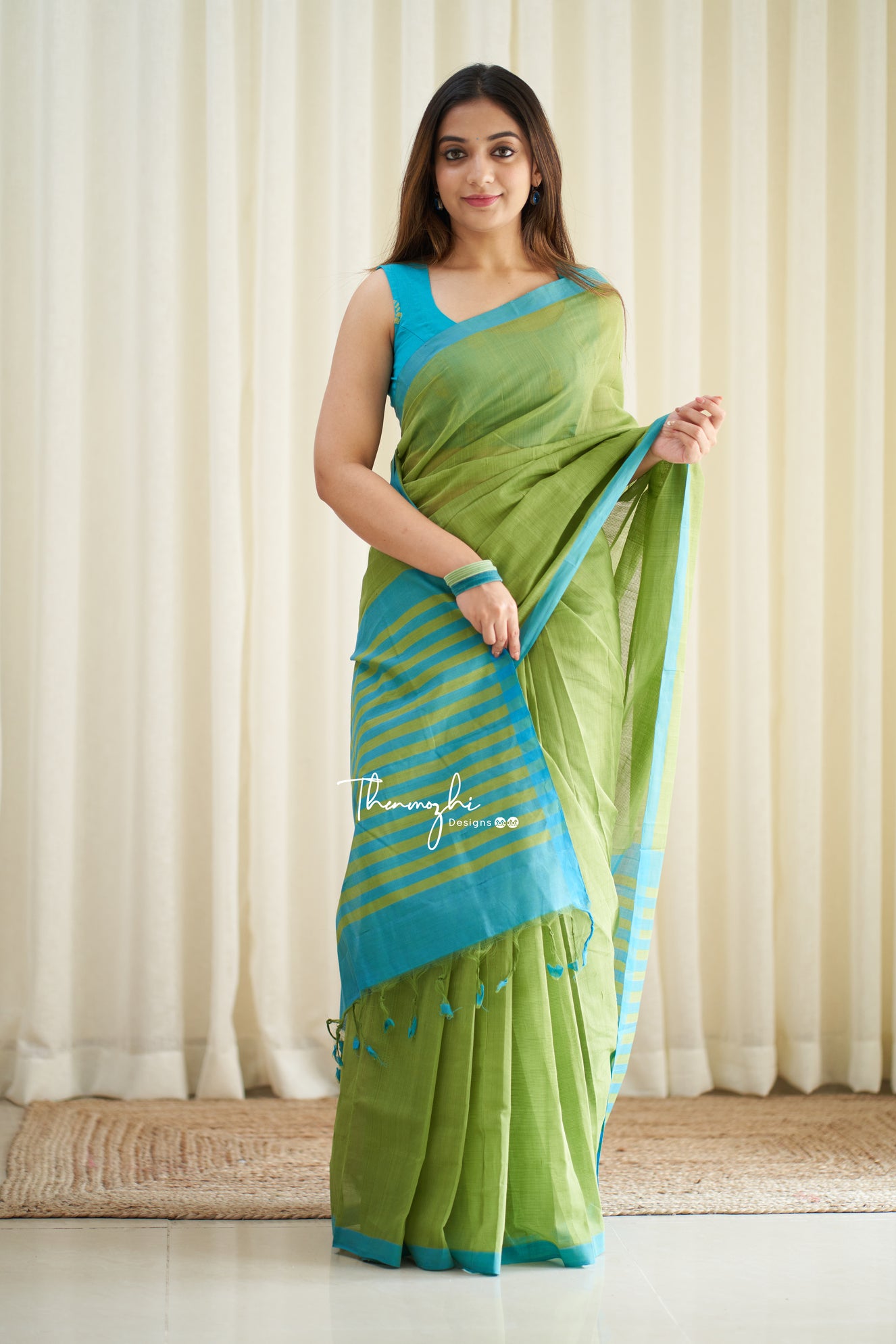 Green Ball - Green Mangalagiri Plain Cotton Saree