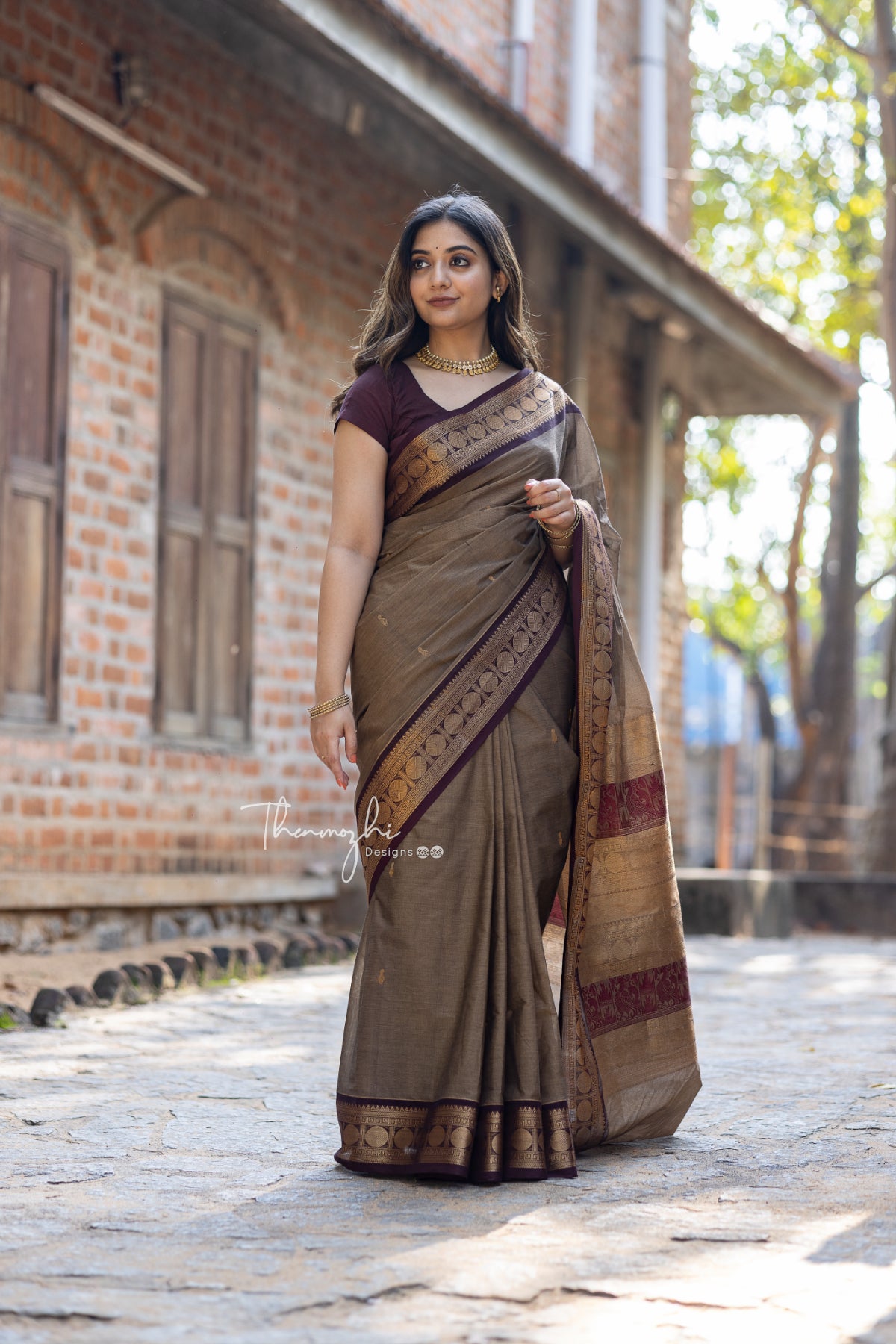 Brown Maheshwari Silk Cotton Saree