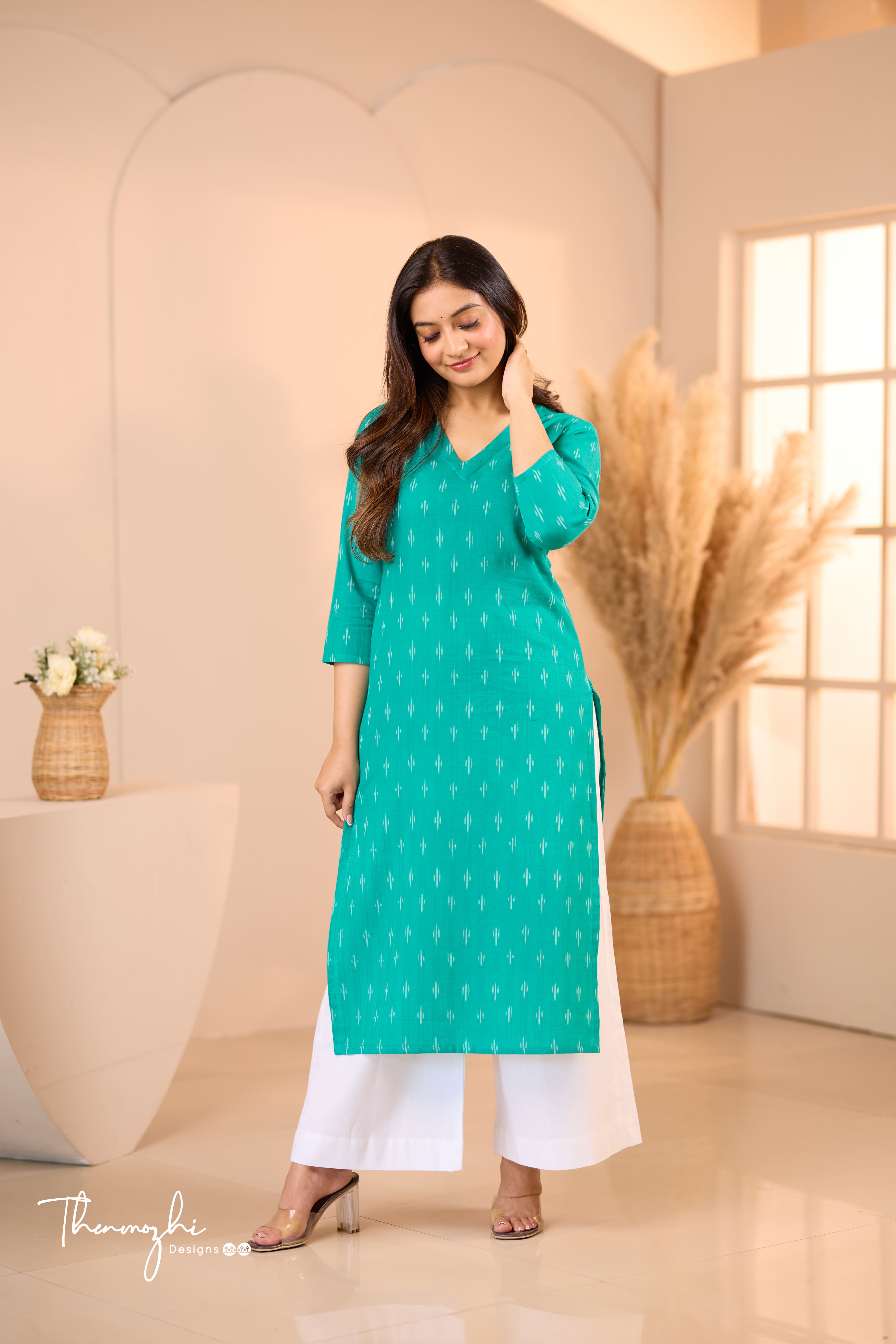 Turquoise Ikkat Cotton Kurta