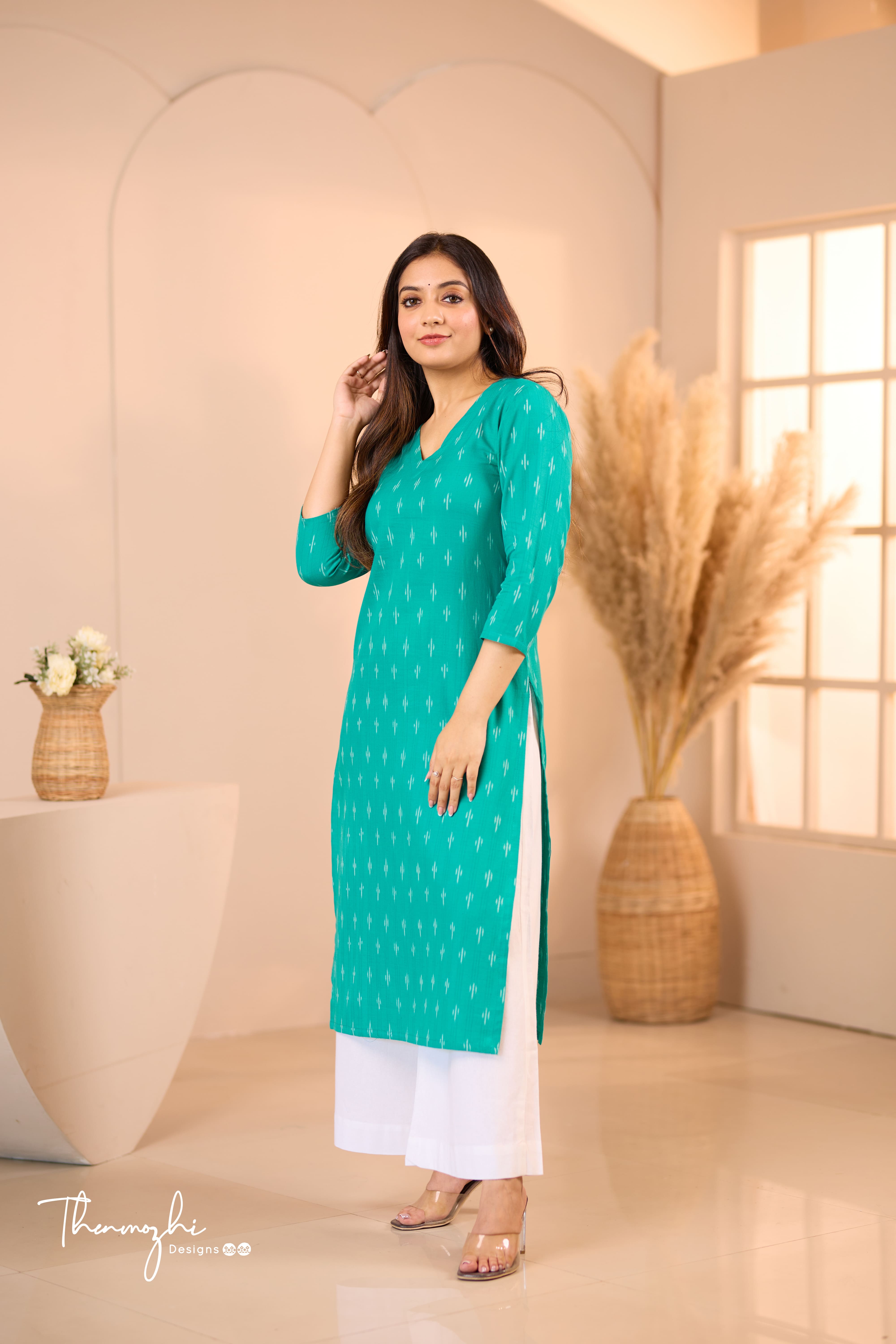 Turquoise Ikkat Cotton Kurta