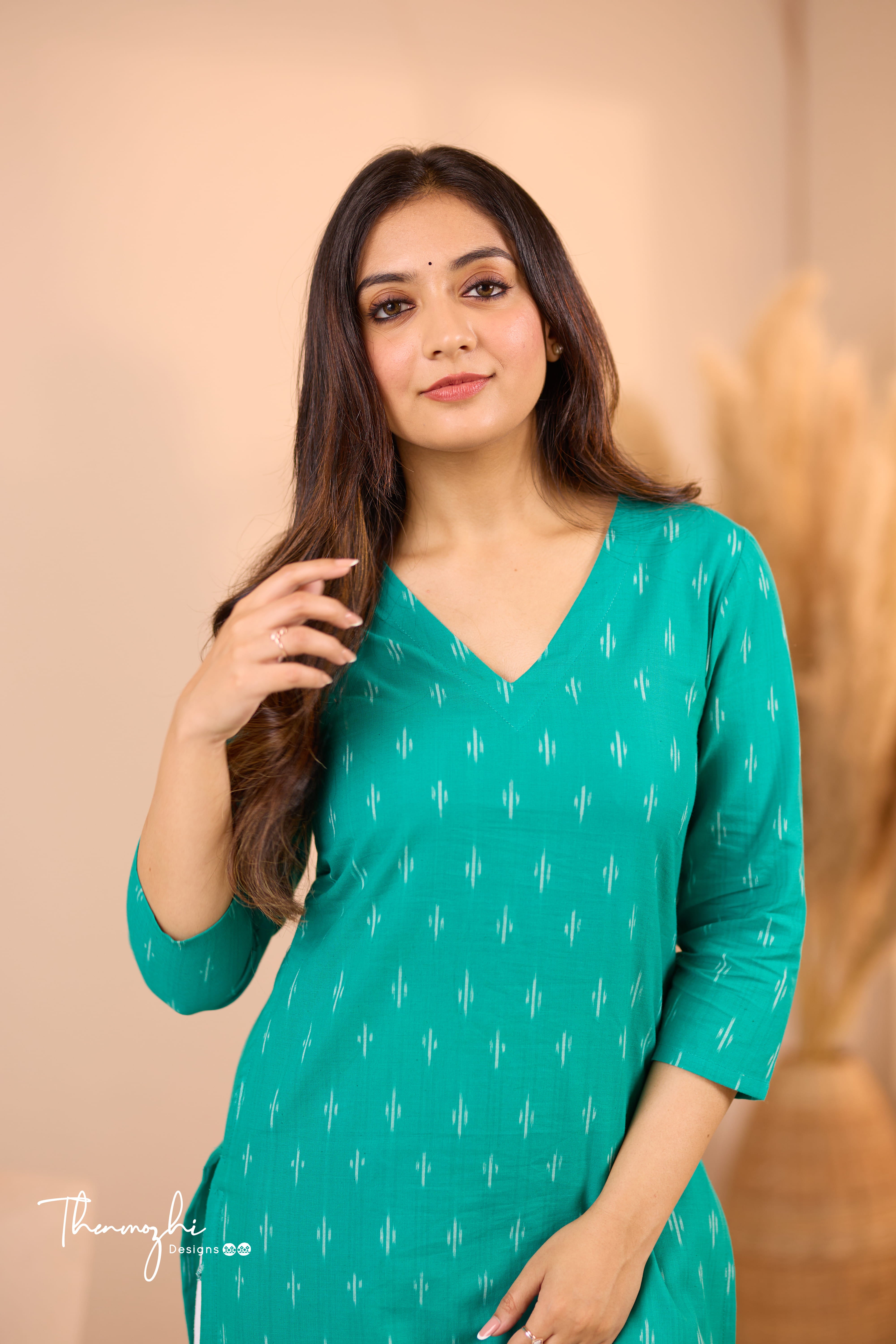 Turquoise Ikkat Cotton Kurta