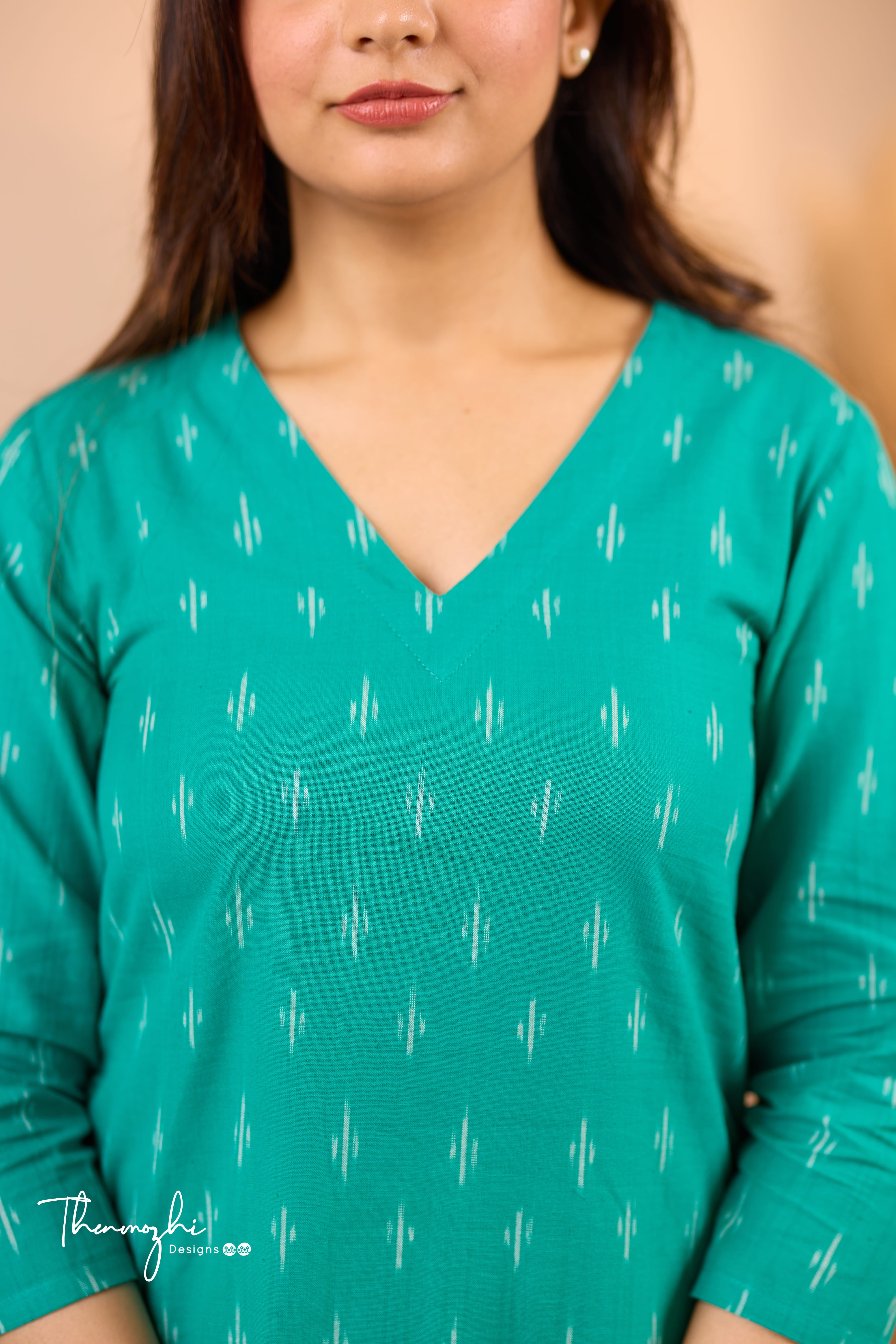 Turquoise Ikkat Cotton Kurta