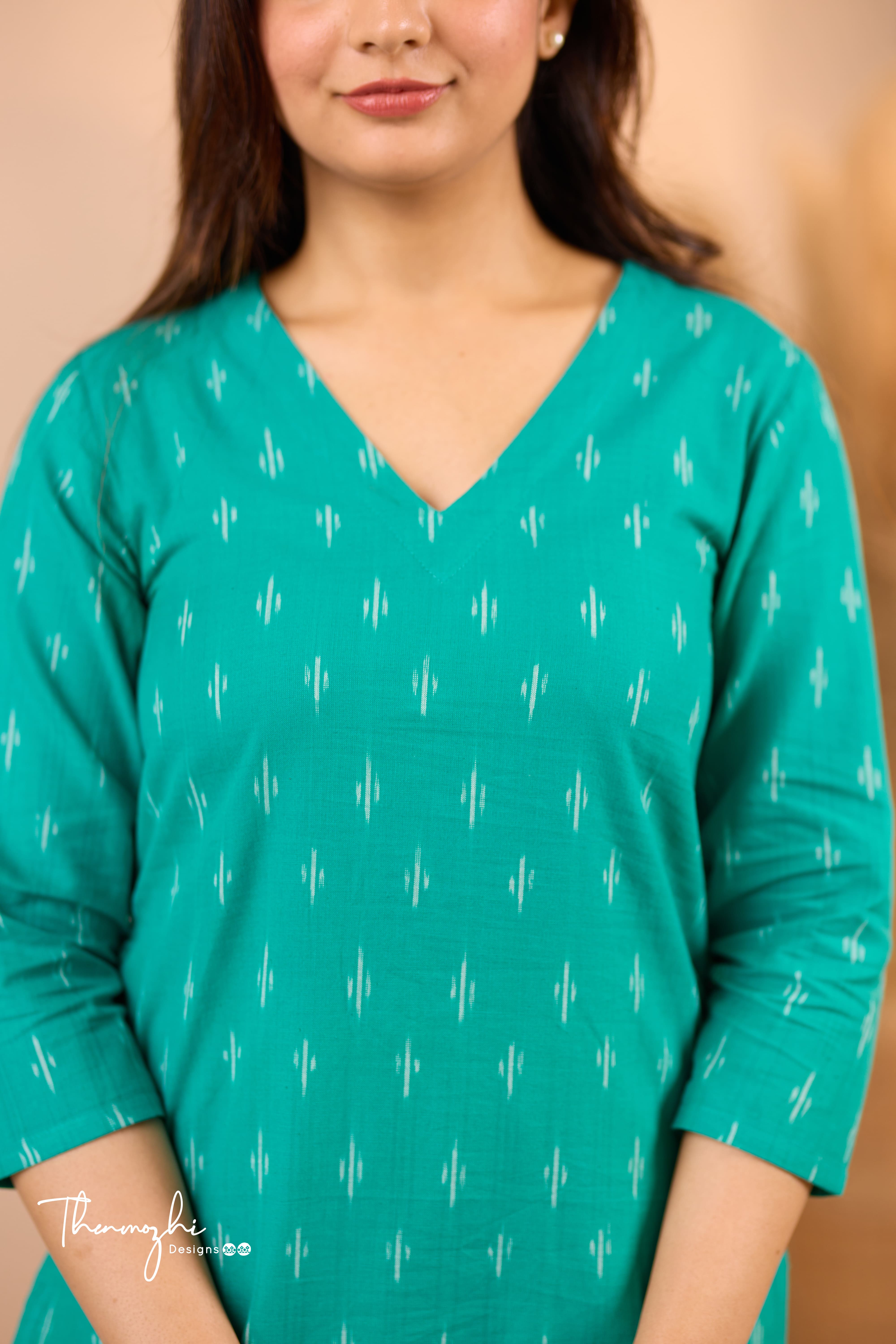 Turquoise Ikkat Cotton Kurta