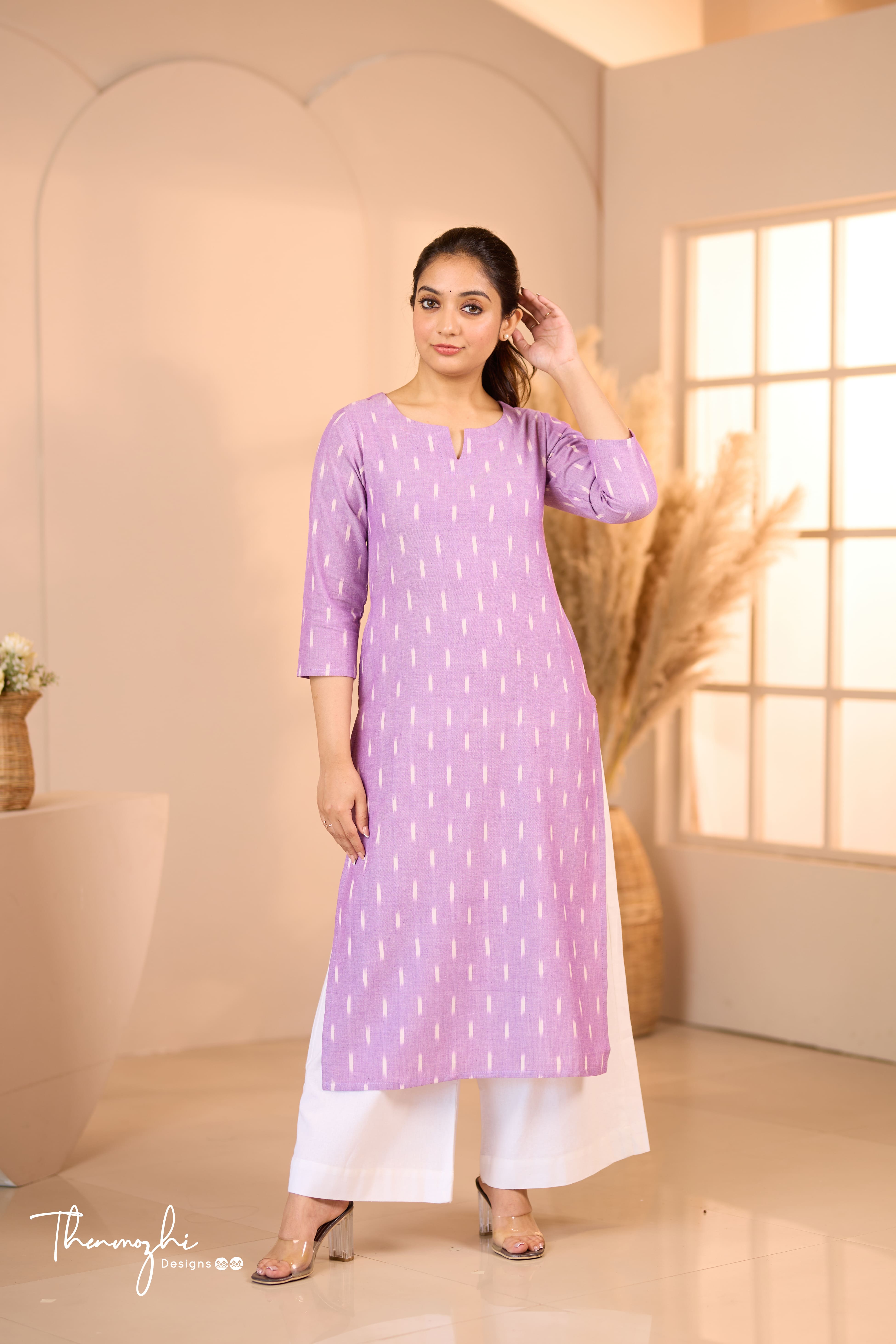 Lilac Ikkat Cotton Kurta