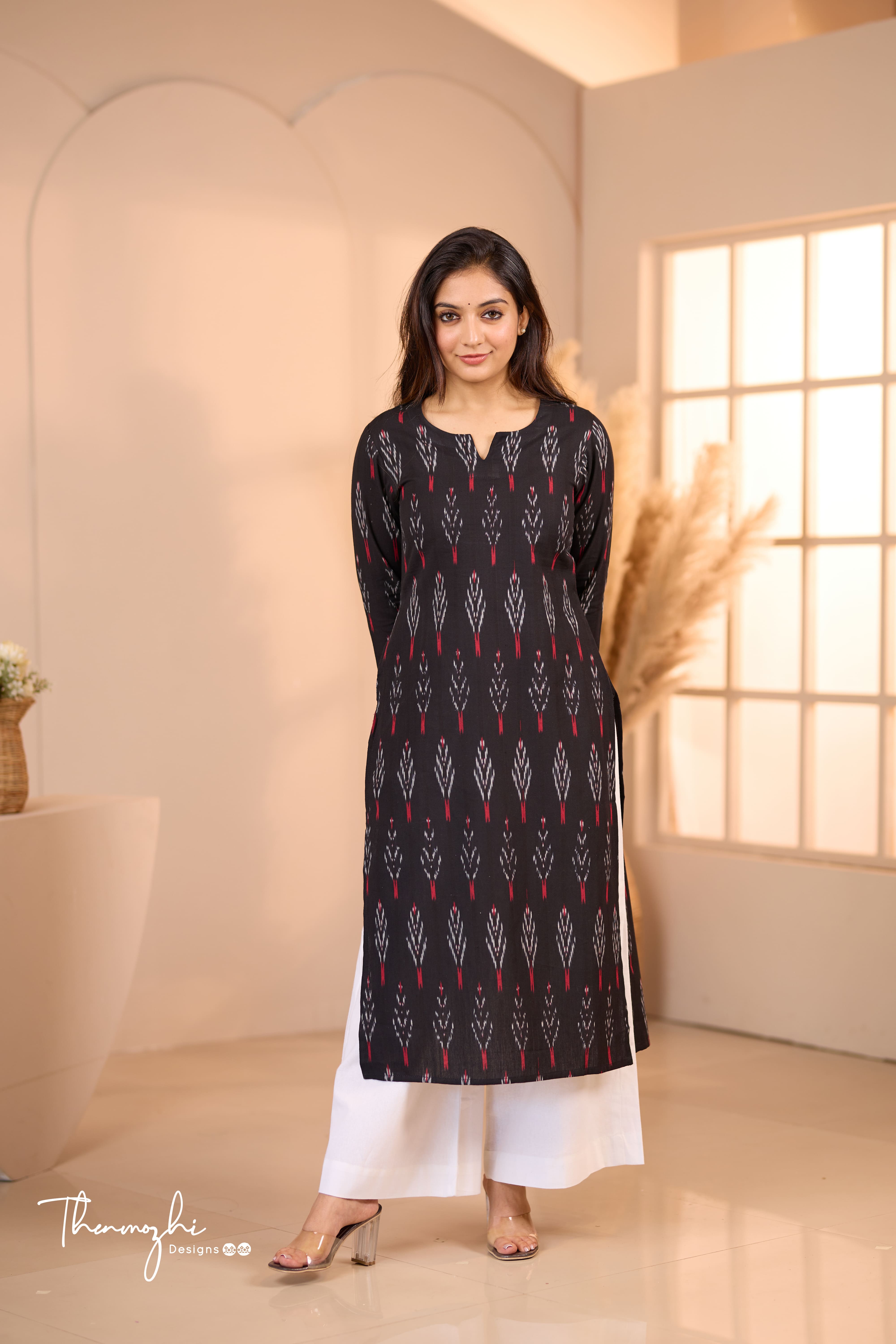 Black and red Ikkat Cotton Kurta