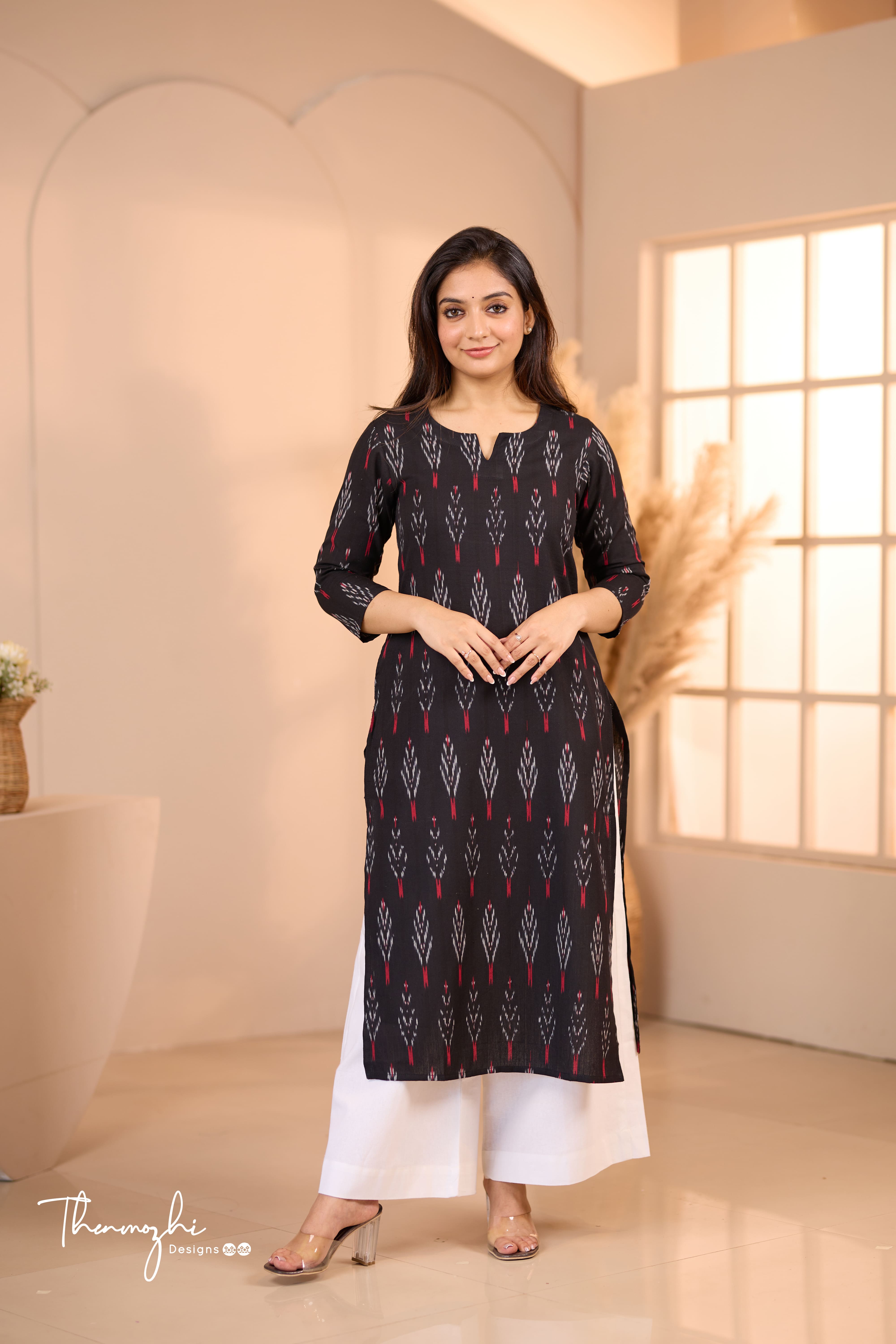 Black and red Ikkat Cotton Kurta