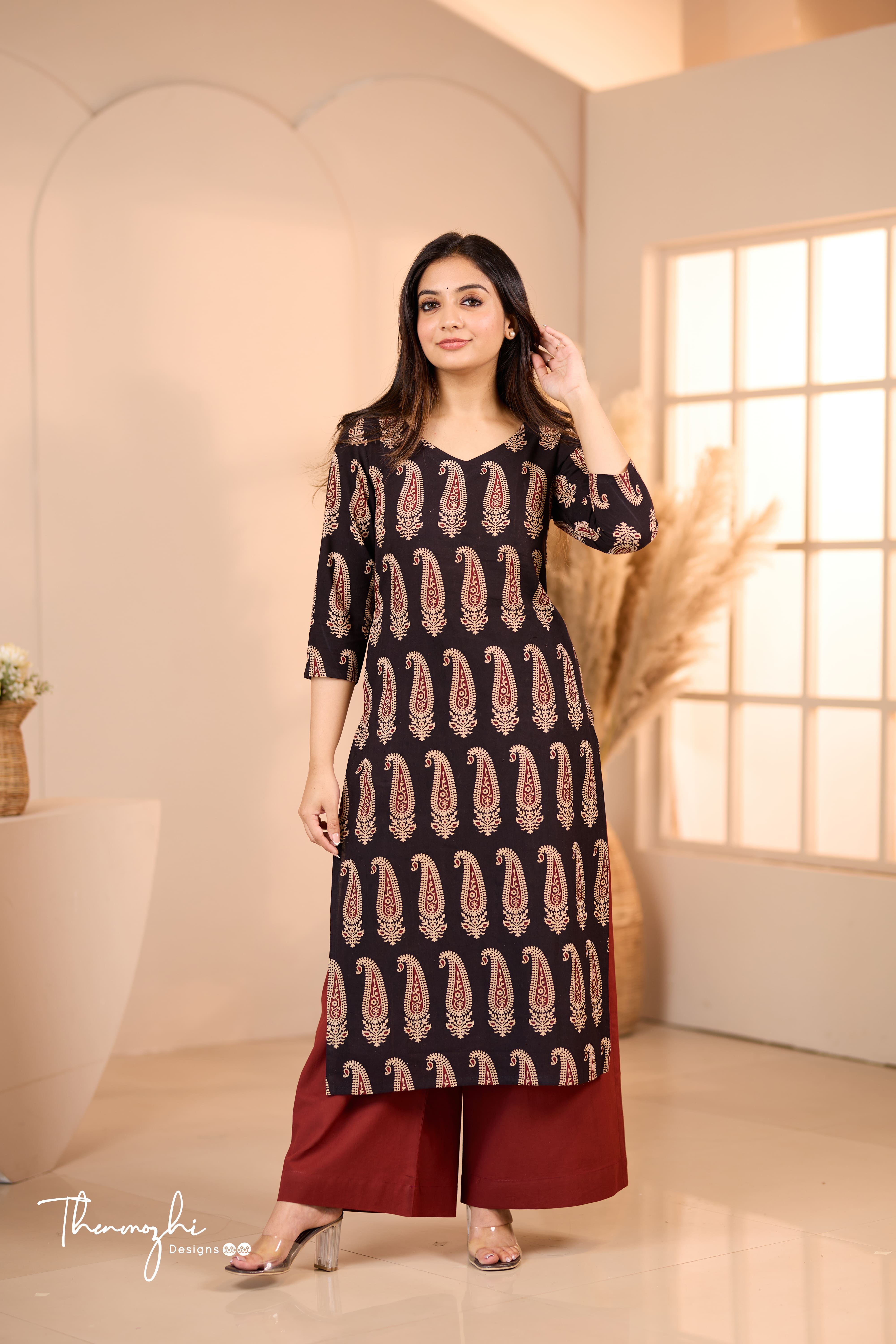 Black Paisley Ajrakh Kurta