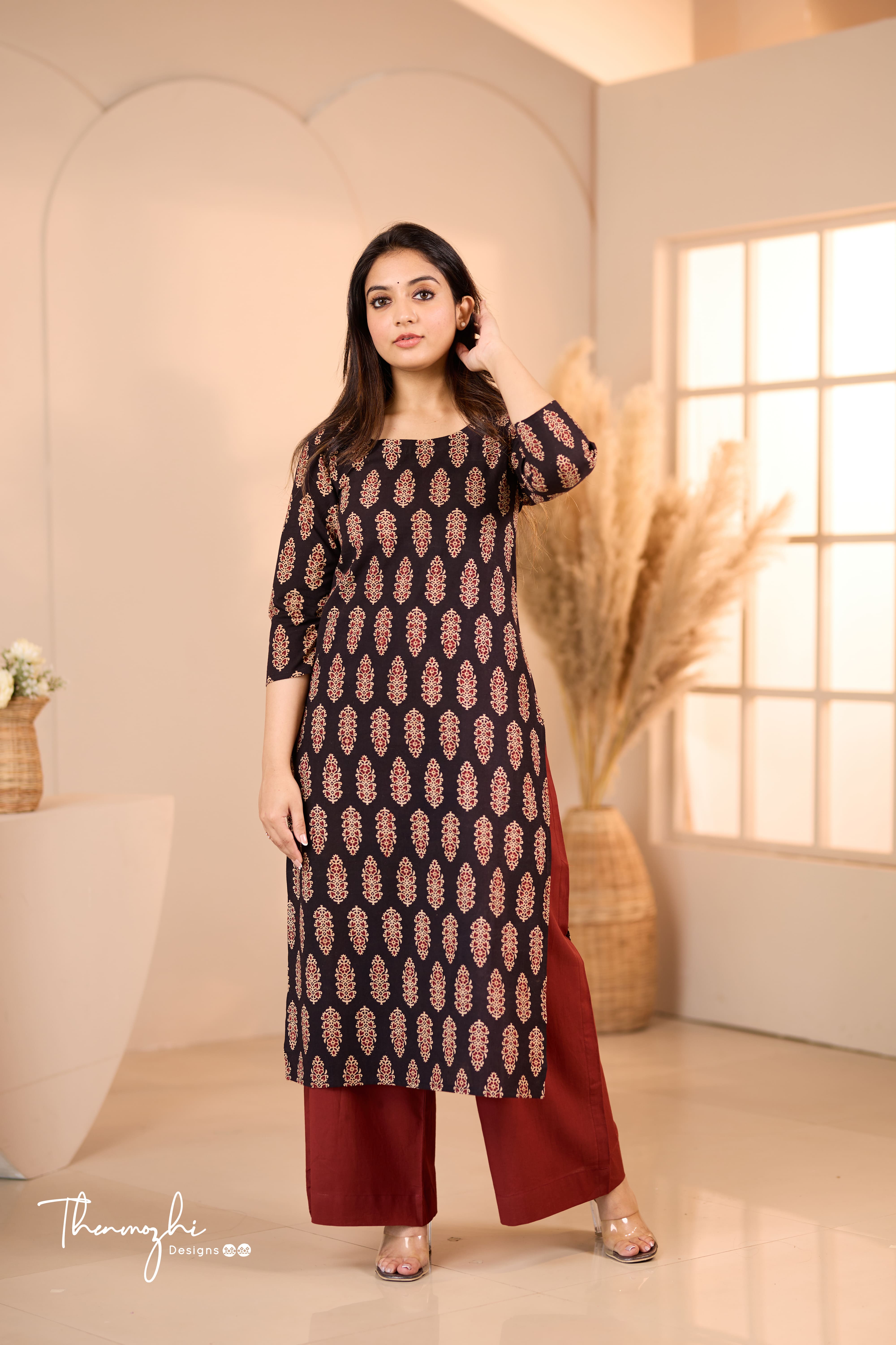 Black and Maroon Ajrakh Kurta