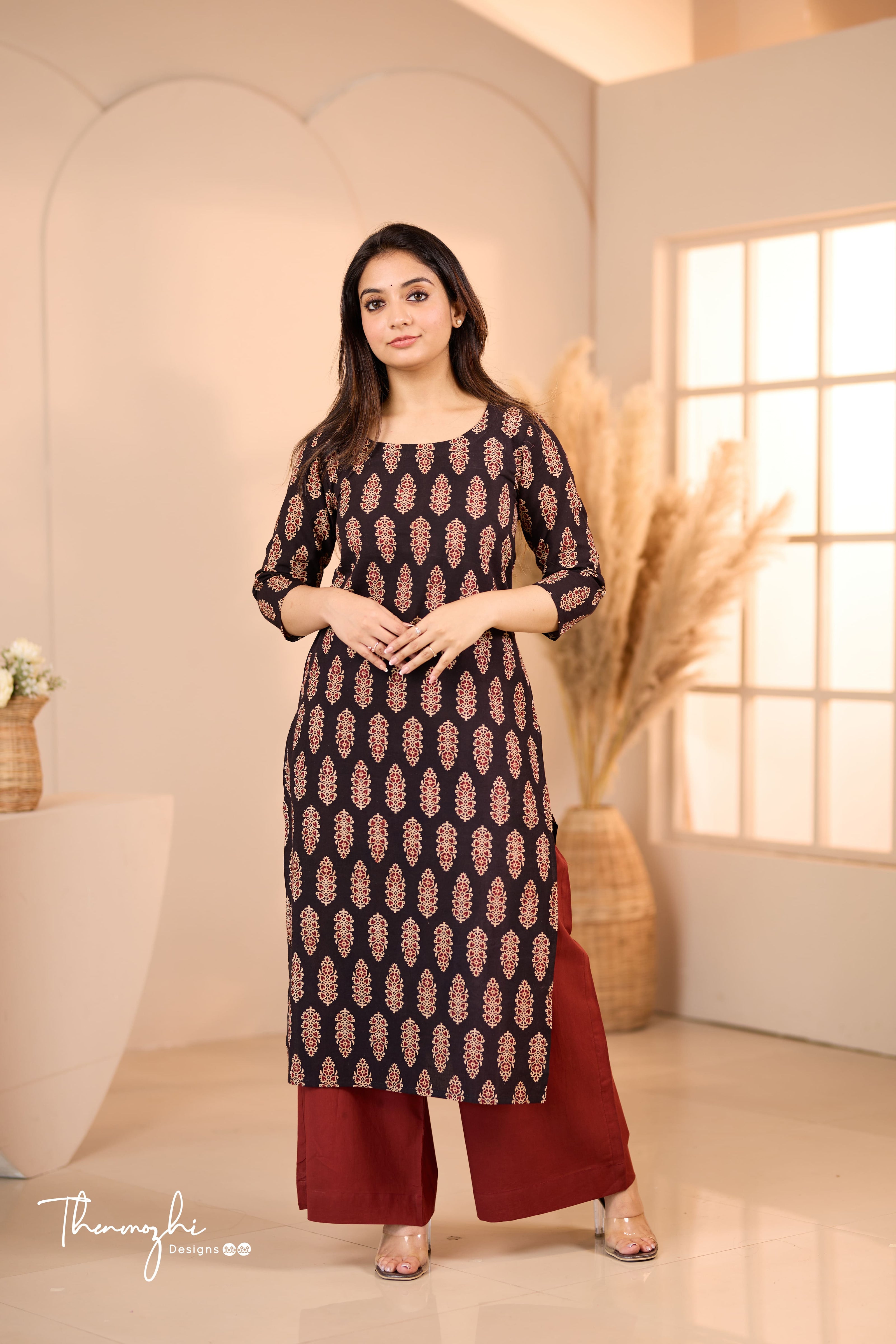 Black Ajrakh Print Lustrous Satin kurta