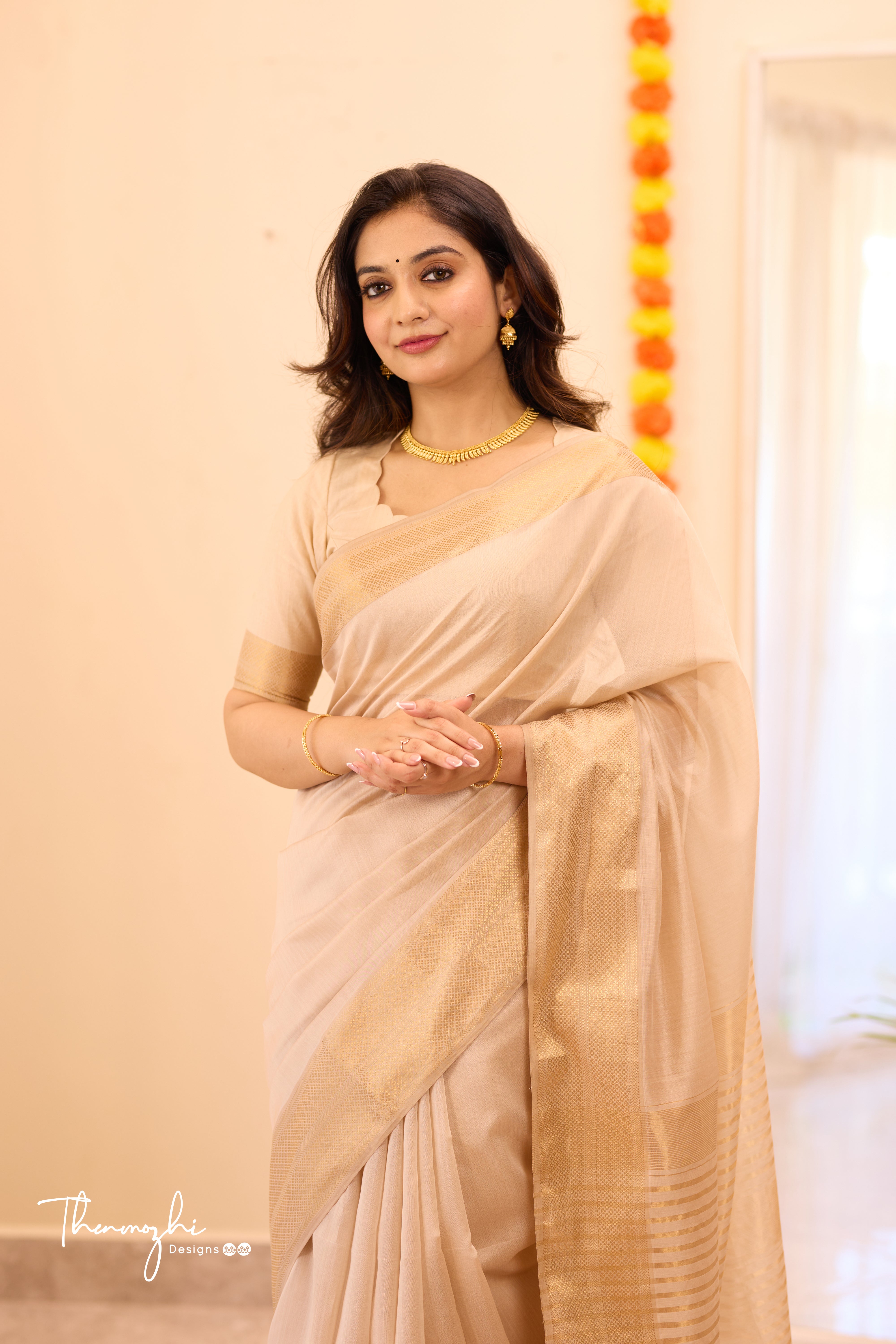 Half White Maheshwari Silk Cotton Saree