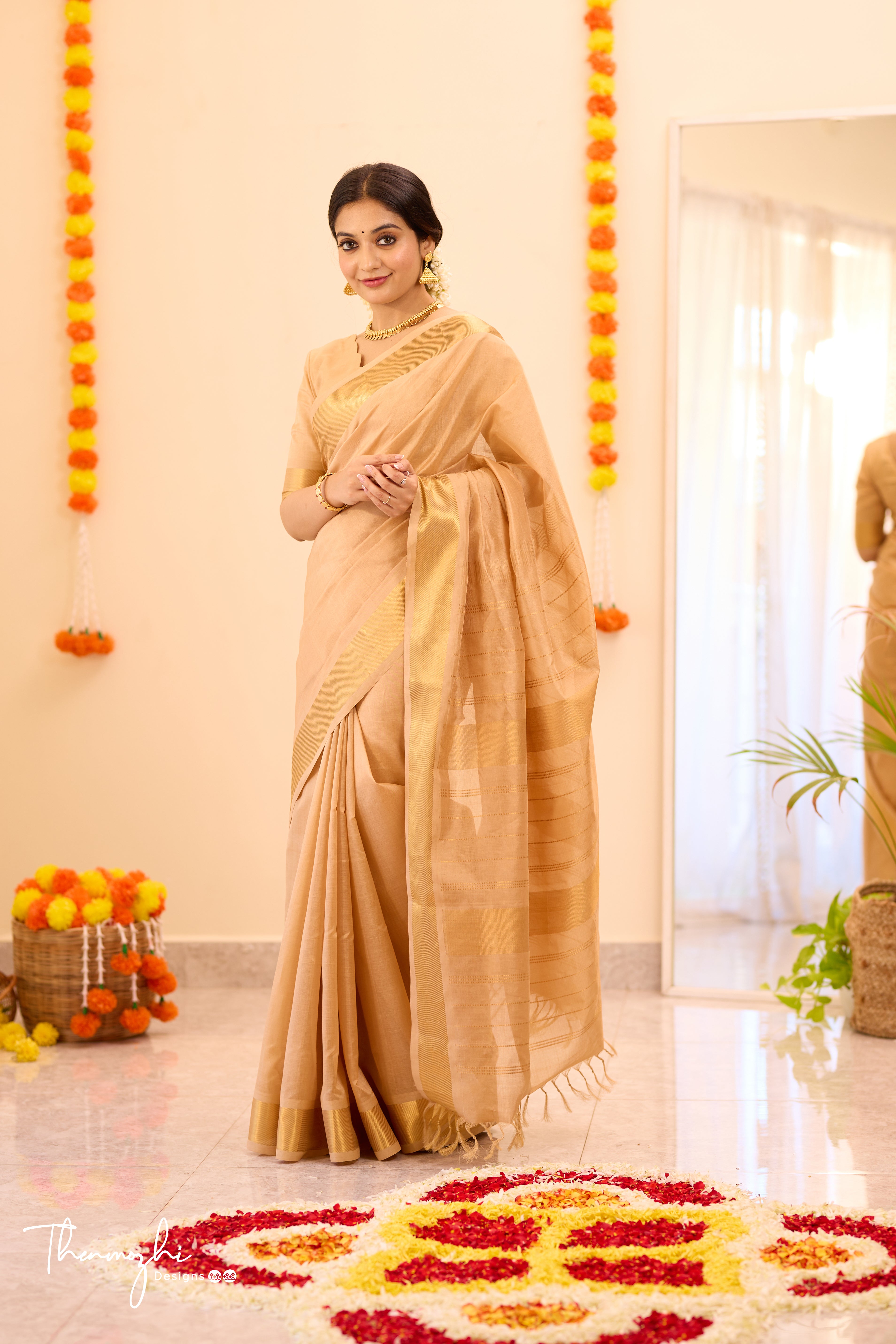 Kanchi Silk Cotton beige Saree