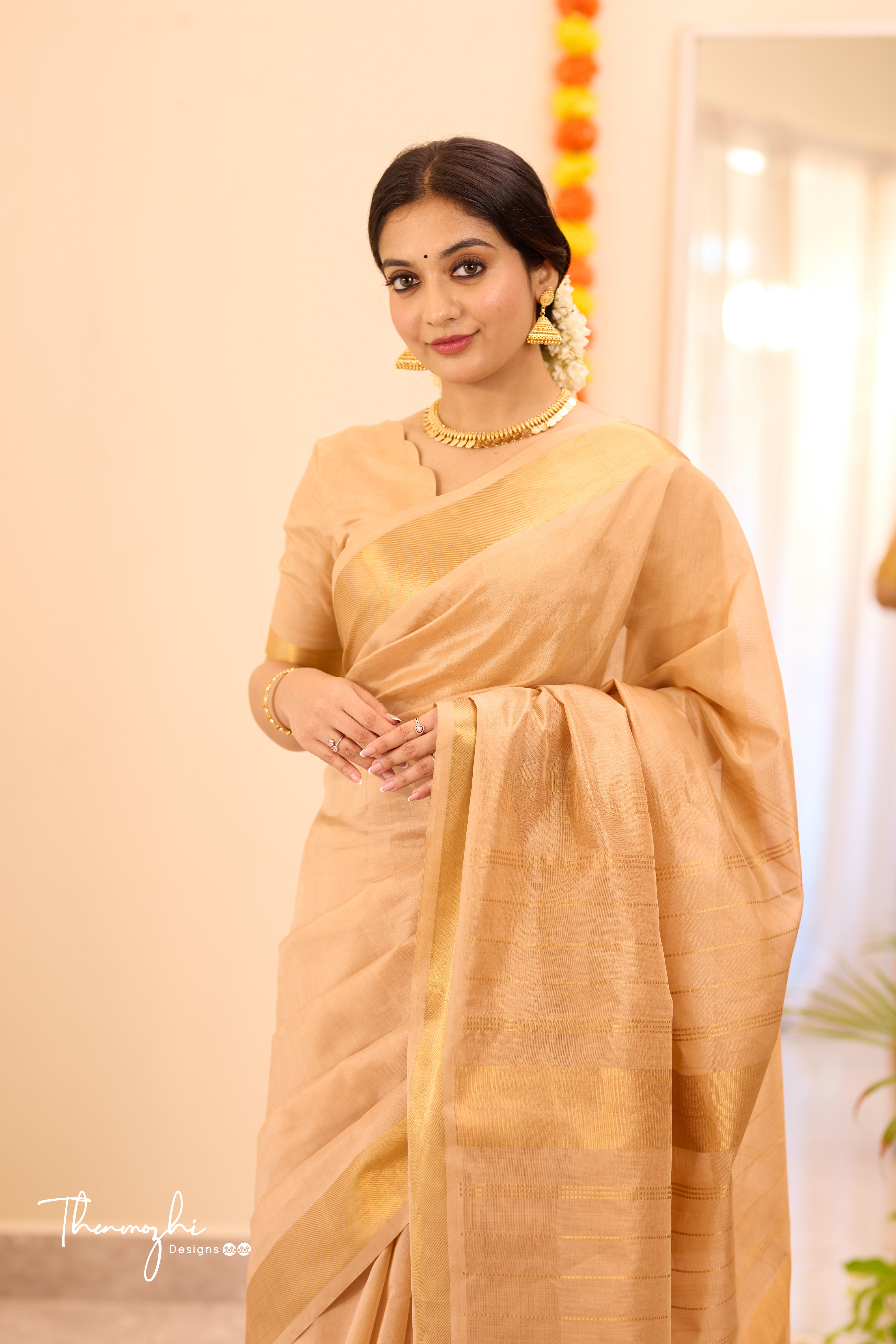 Kanchi Silk Cotton beige Saree