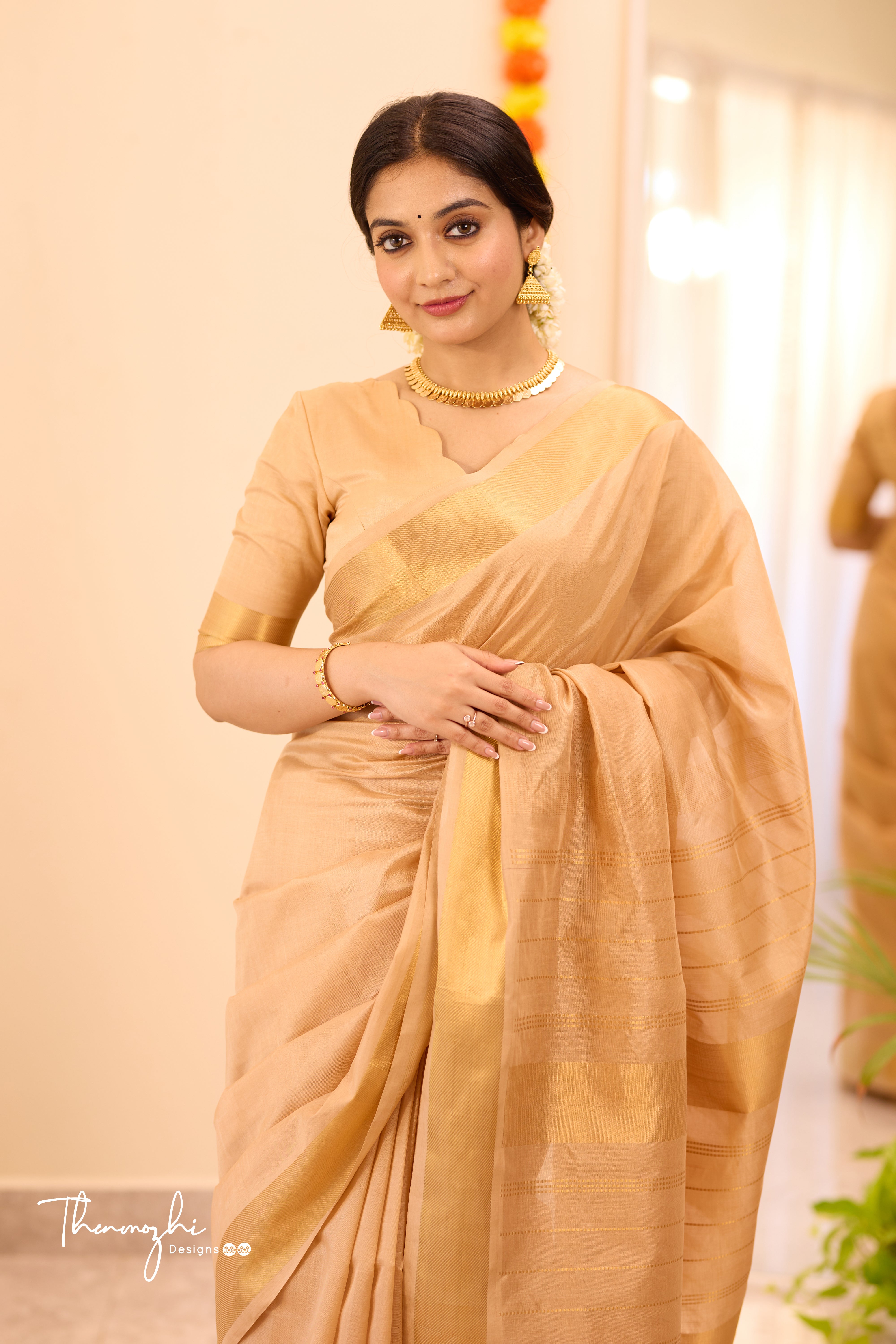 Kanchi Silk Cotton beige Saree