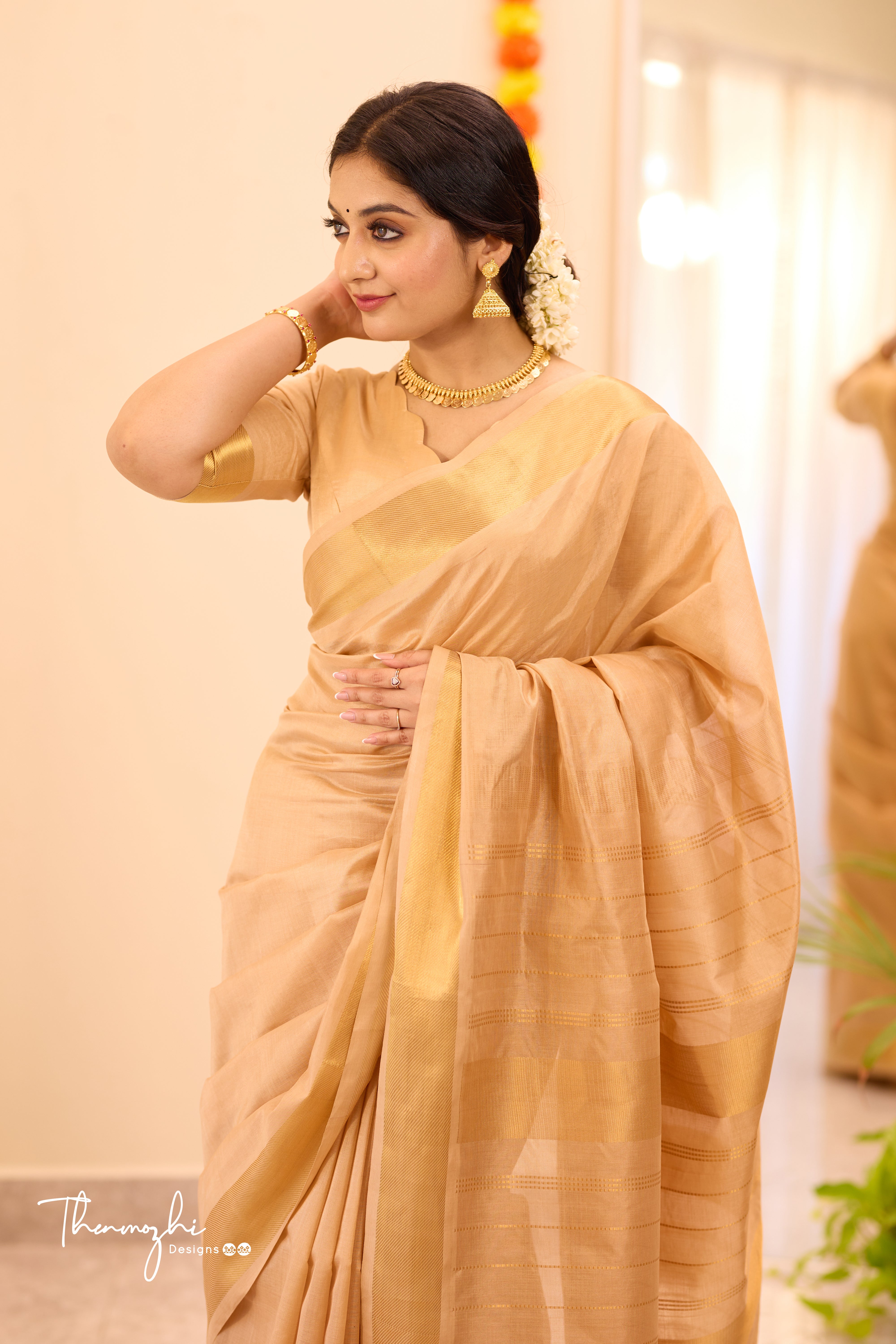 Kanchi Silk Cotton beige Saree