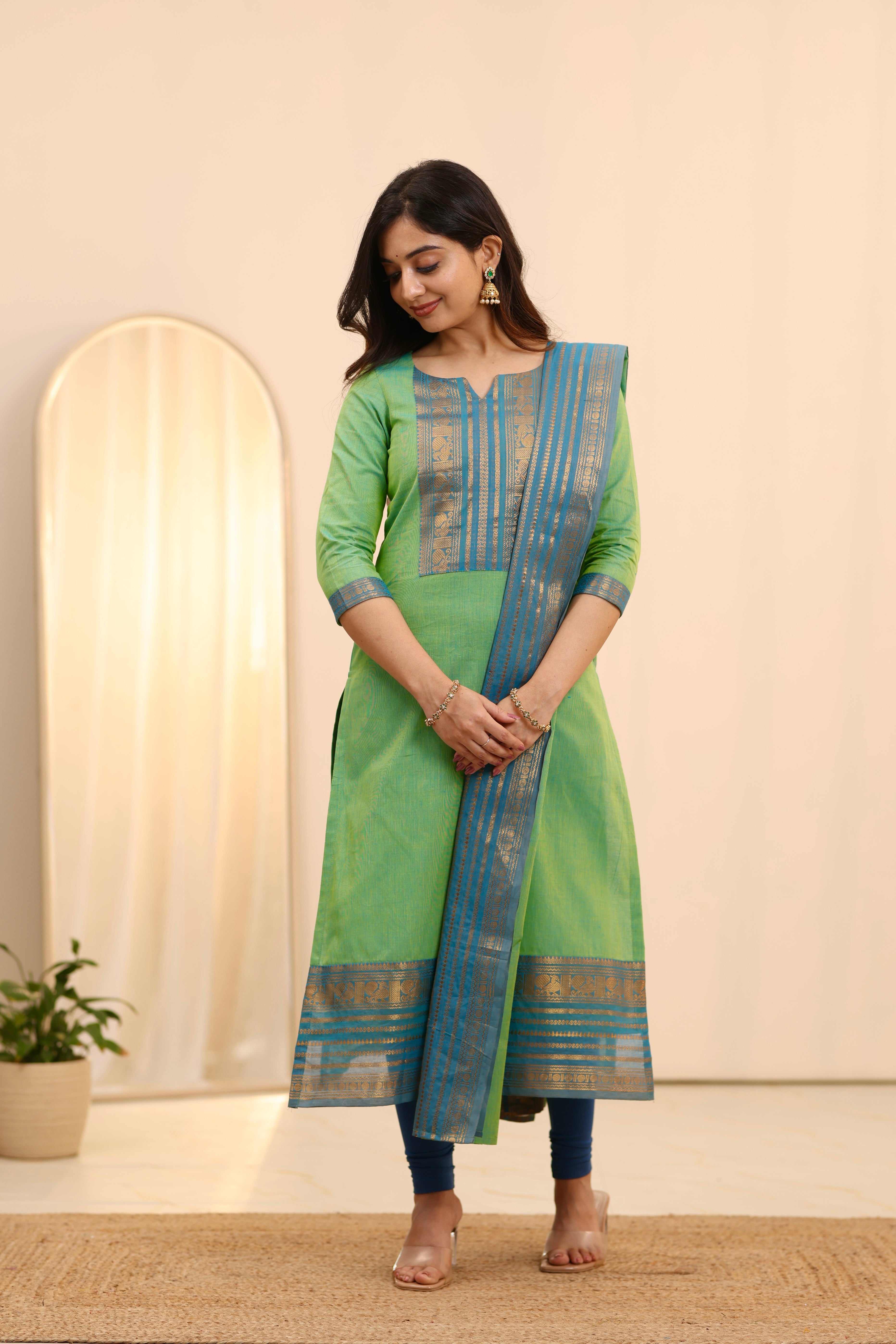 Meadow Teal Chettinad kurti and dupatta