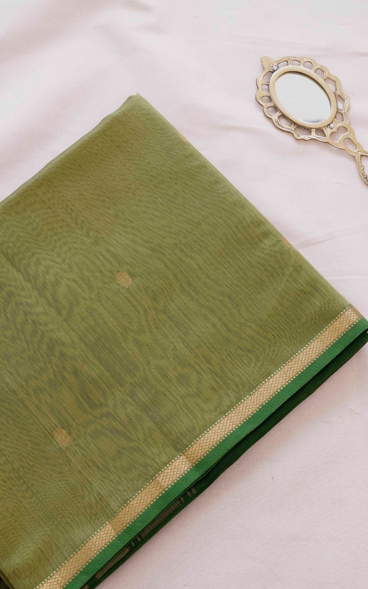 Ethnic Antique Sage and Deep Teal Maheshwari Silk Cotton Saree