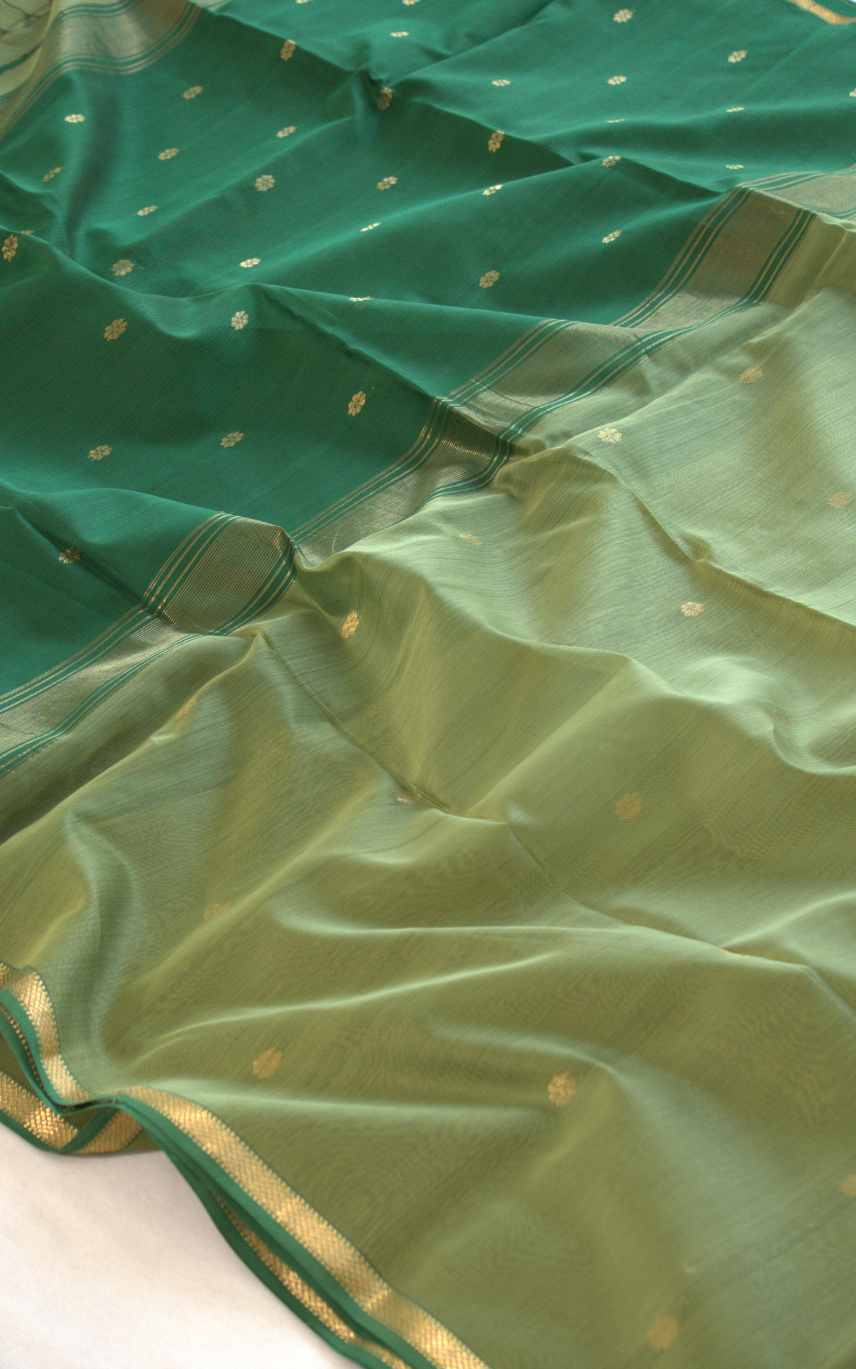 Ethnic Antique Sage and Deep Teal Maheshwari Silk Cotton Saree