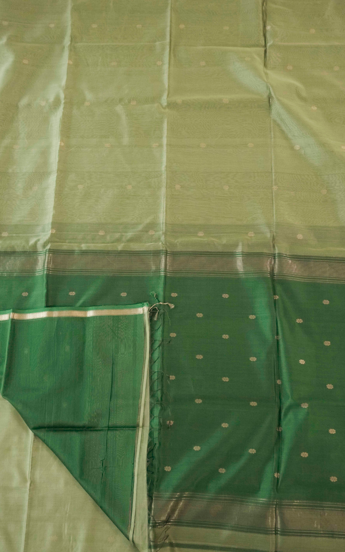 Ethnic Antique Sage and Deep Teal Maheshwari Silk Cotton Saree