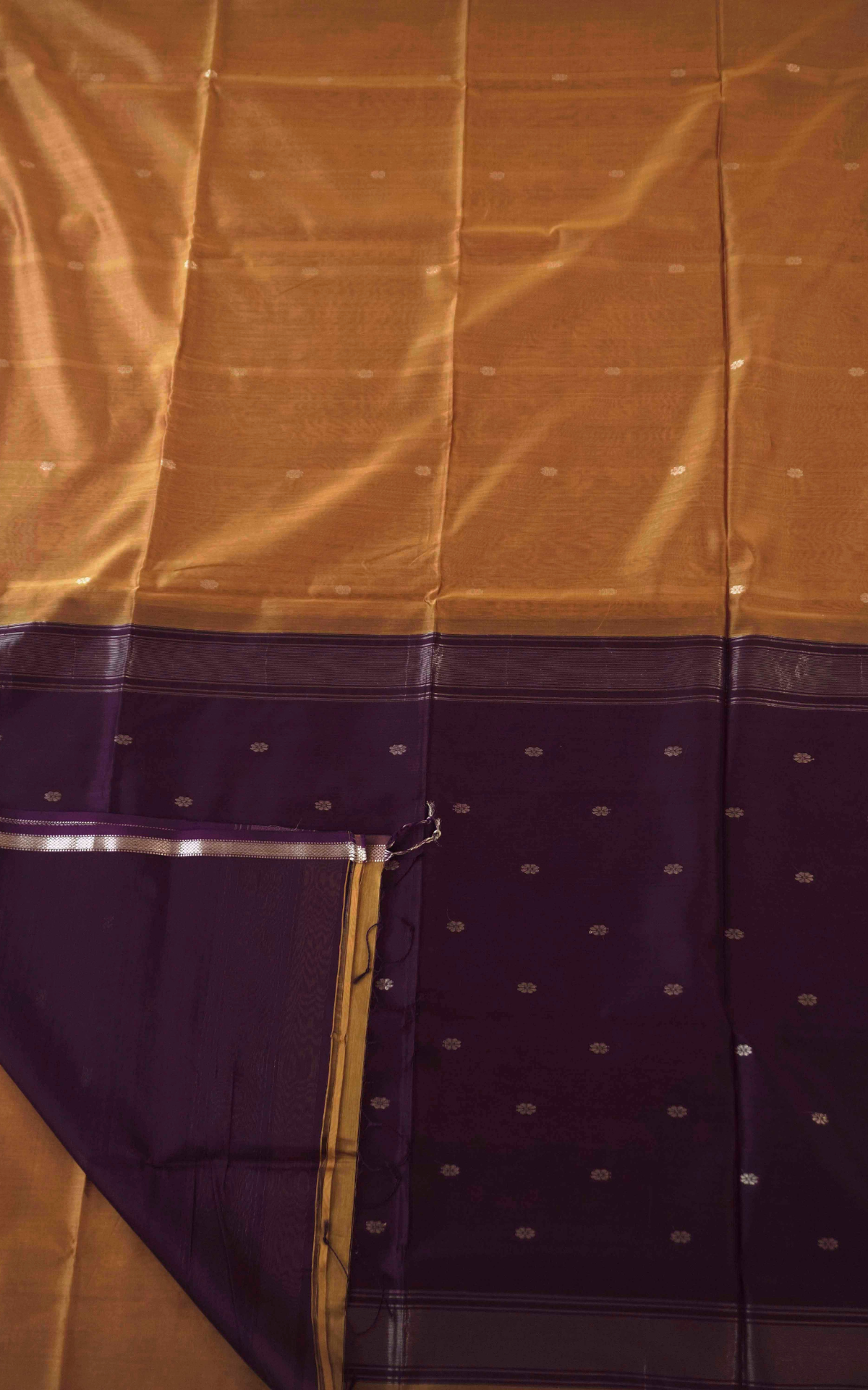 Ethnic Deep Mustard and Brown Maheshwari Silk Cotton Saree
