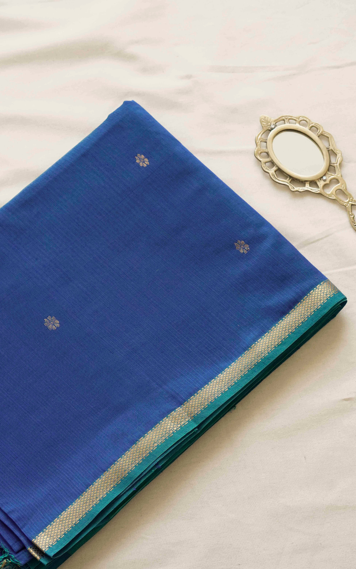 Ethnic Peacock Blue and Ocean Teal Maheshwari Silk Cotton Saree