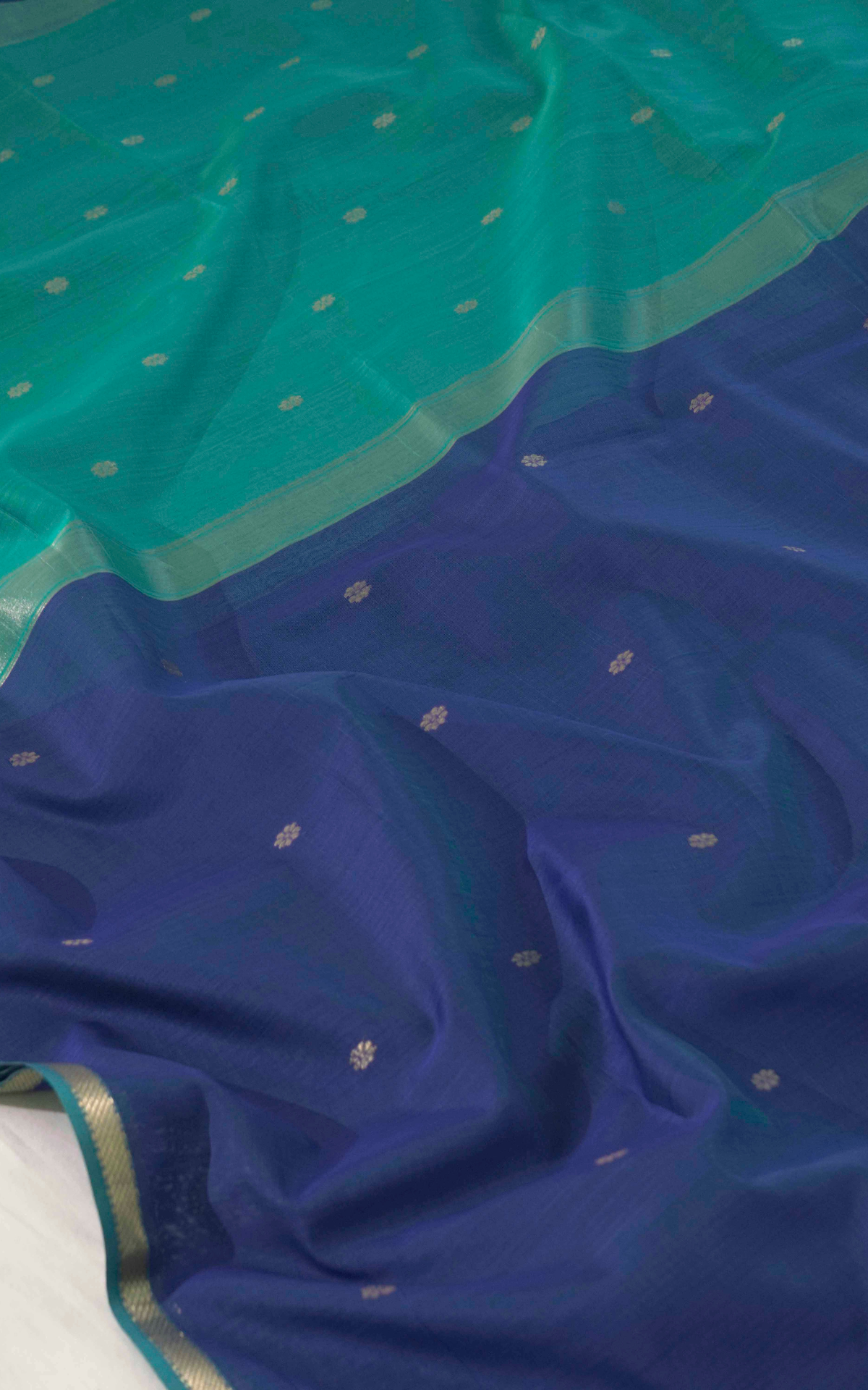 Ethnic Peacock Blue and Ocean Teal Maheshwari Silk Cotton Saree