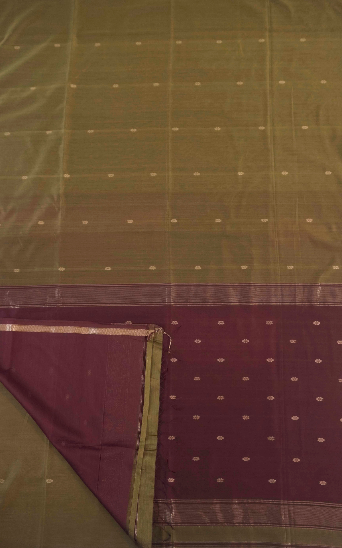 Ethnic Dusky Olive and Brown Maheshwari Silk Cotton Saree